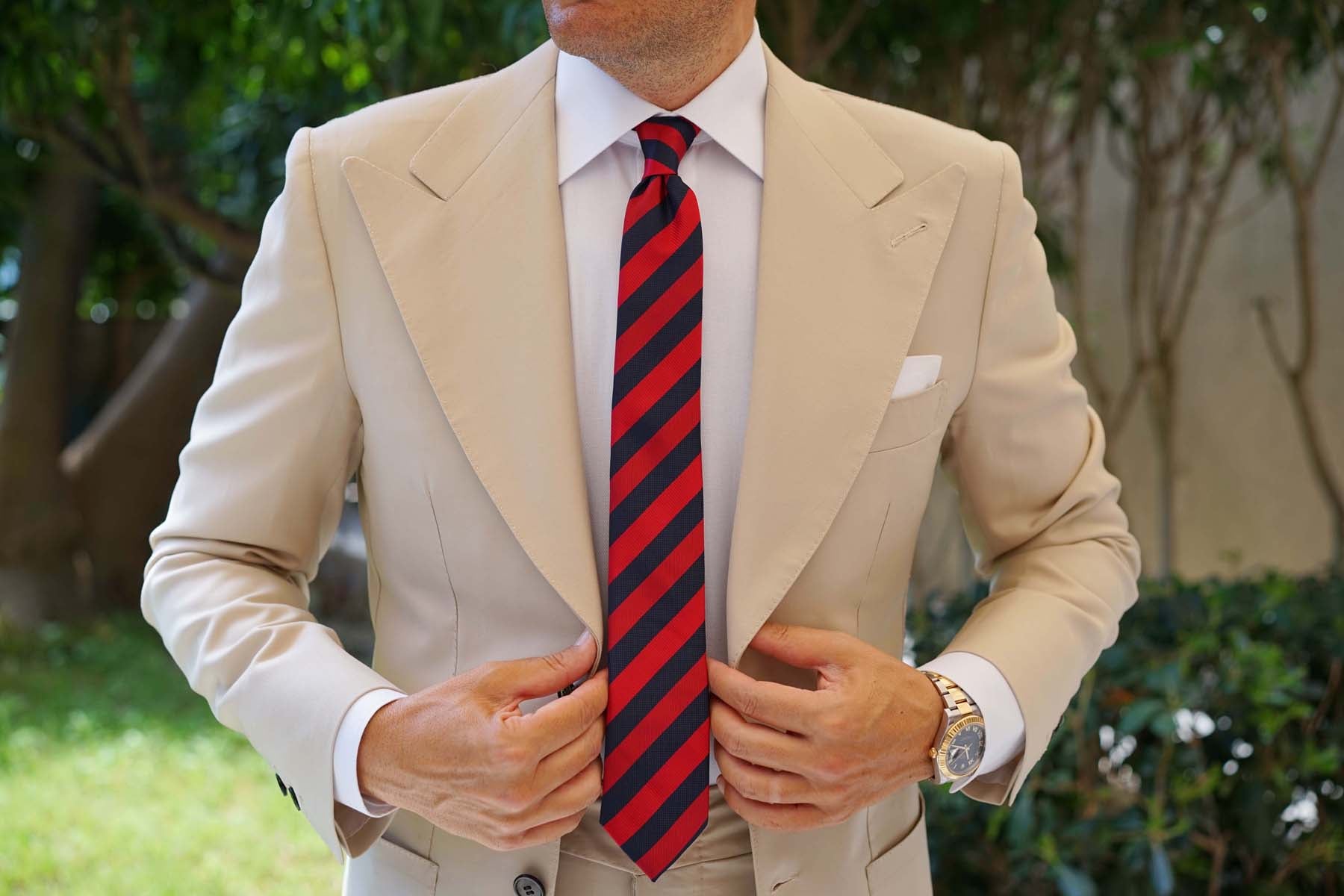 Canterbury Red & Navy Blue Striped Skinny Tie