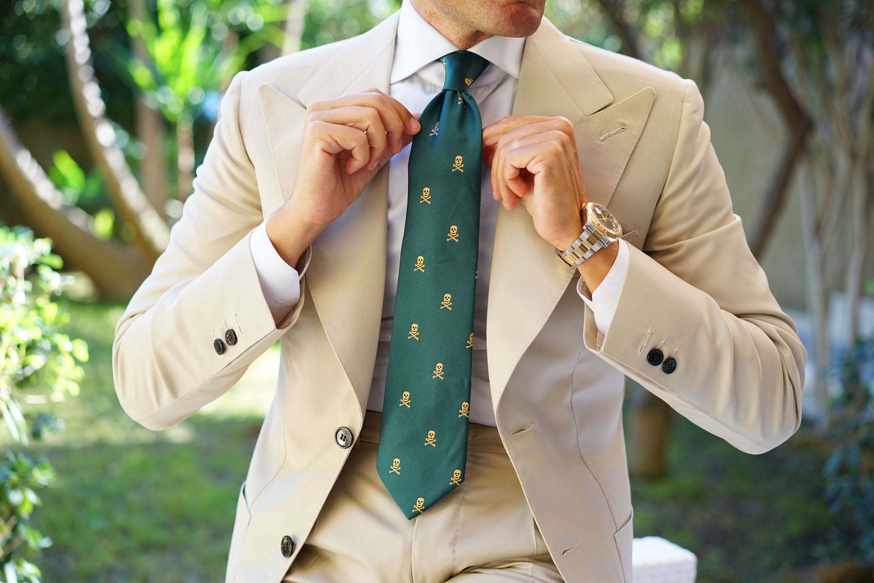 Skull & Crossbones Green Tie