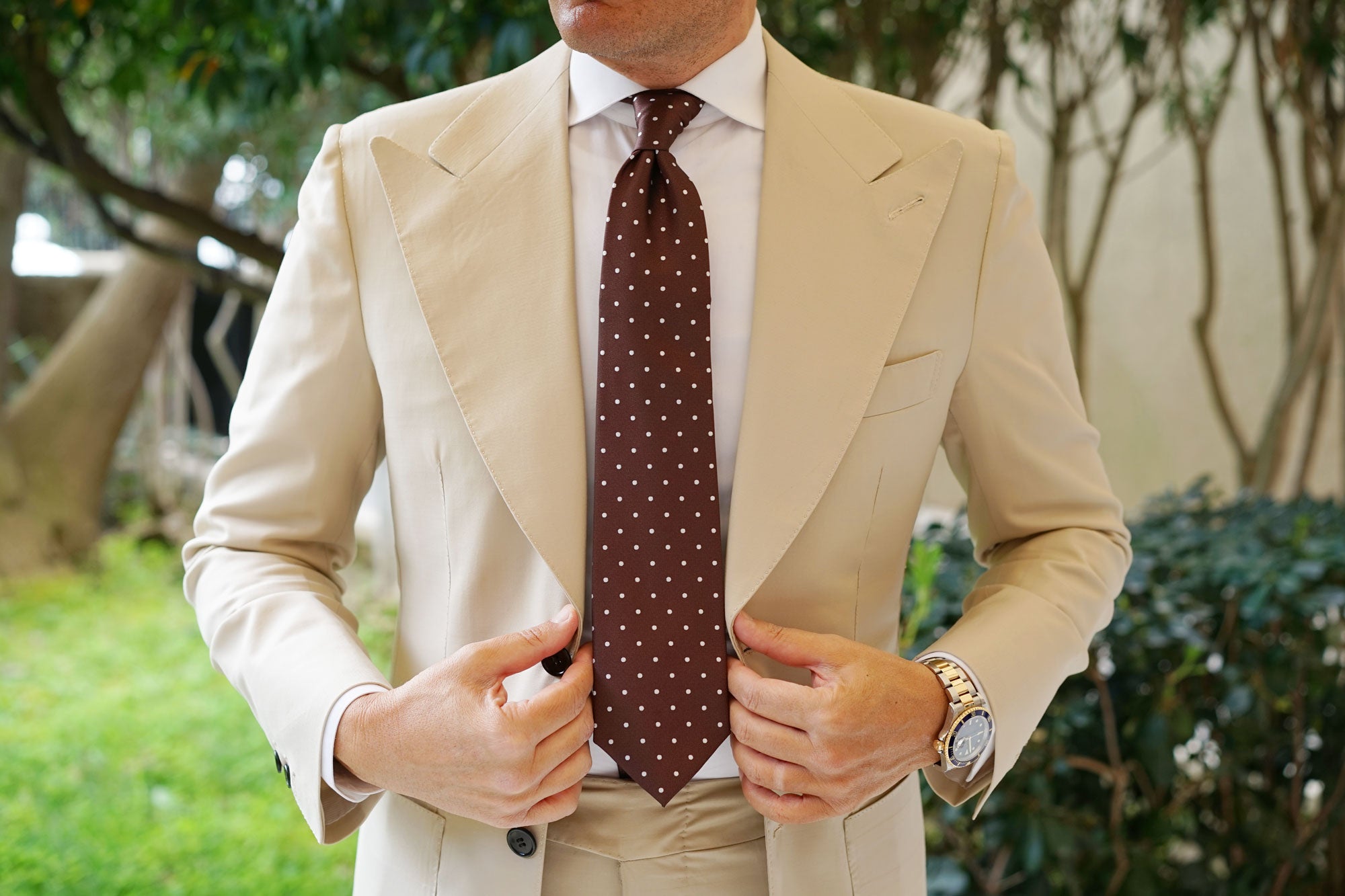 Brown with White Polka Dots Necktie