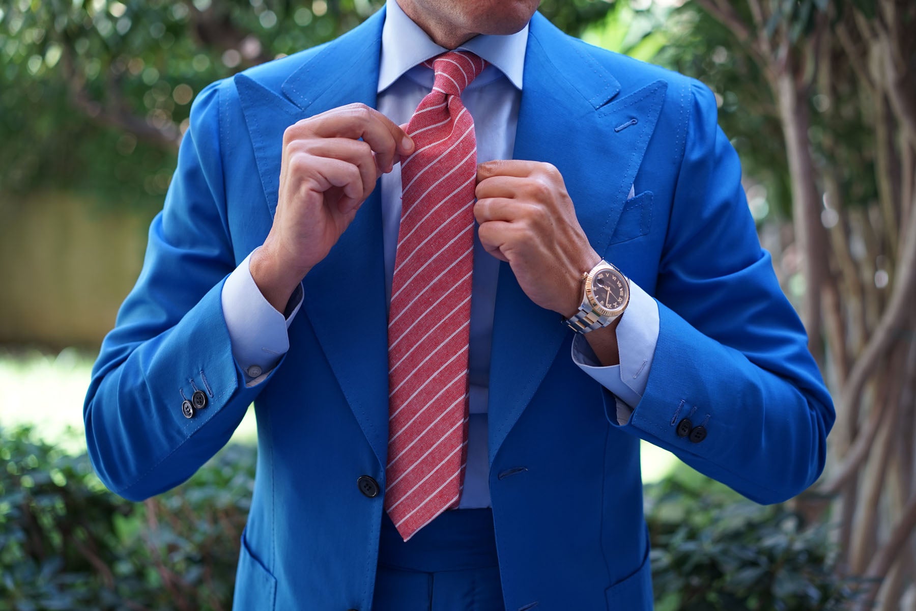 Crimson Red Linen Pinstripe Tie