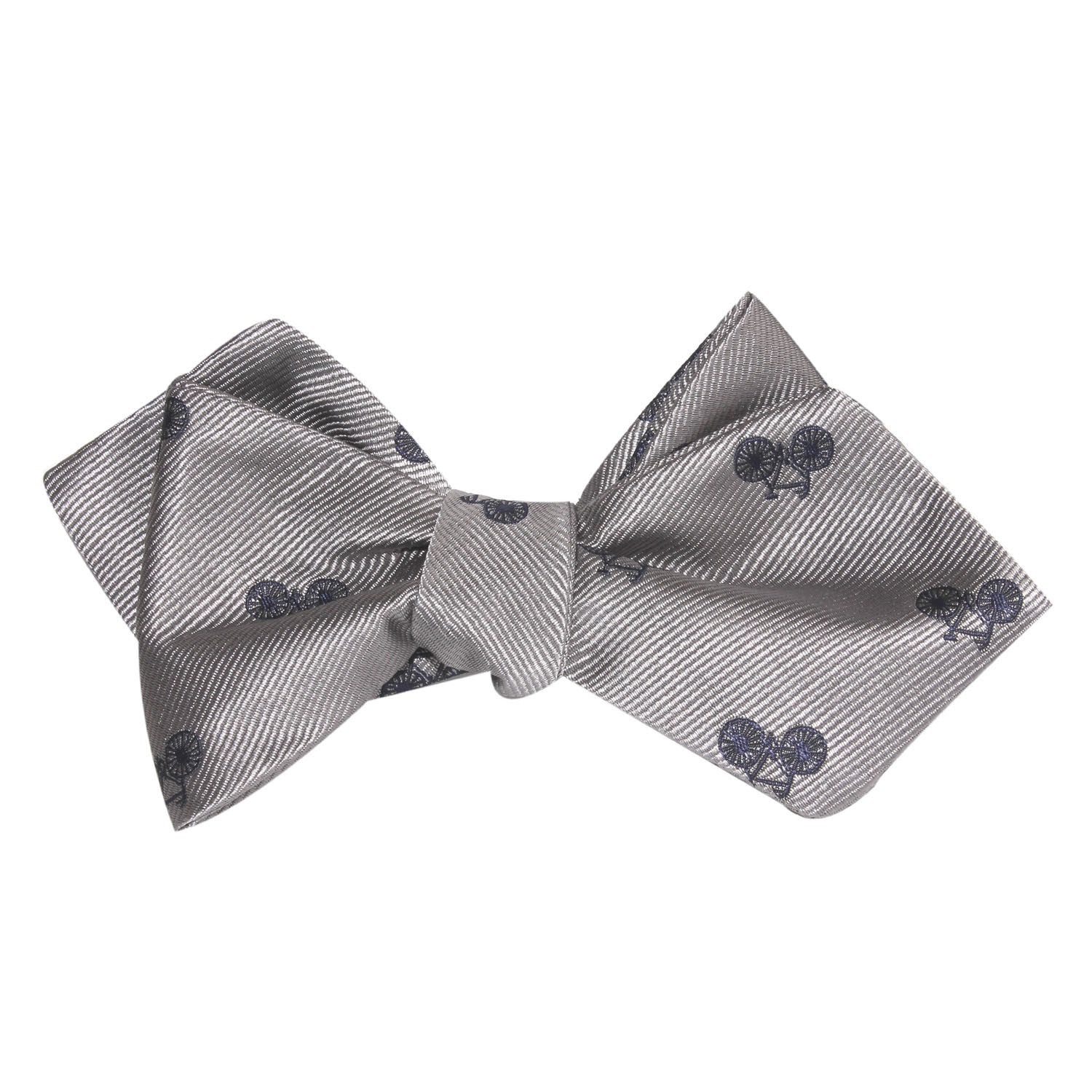 Grey with Navy Blue French Bicycle Self Tie Diamond Tip Bow Tie