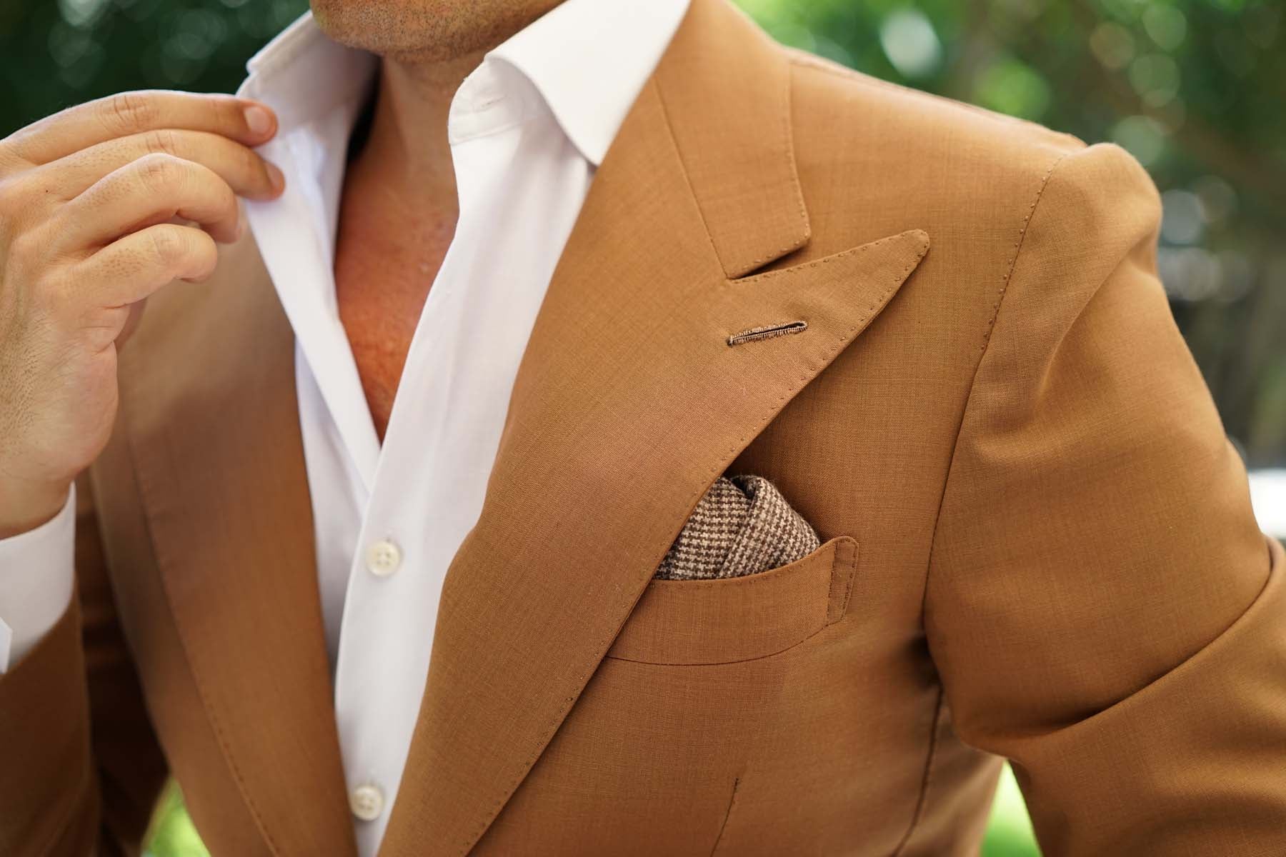 Brown Karakul Houndstooth Wool Pocket Square