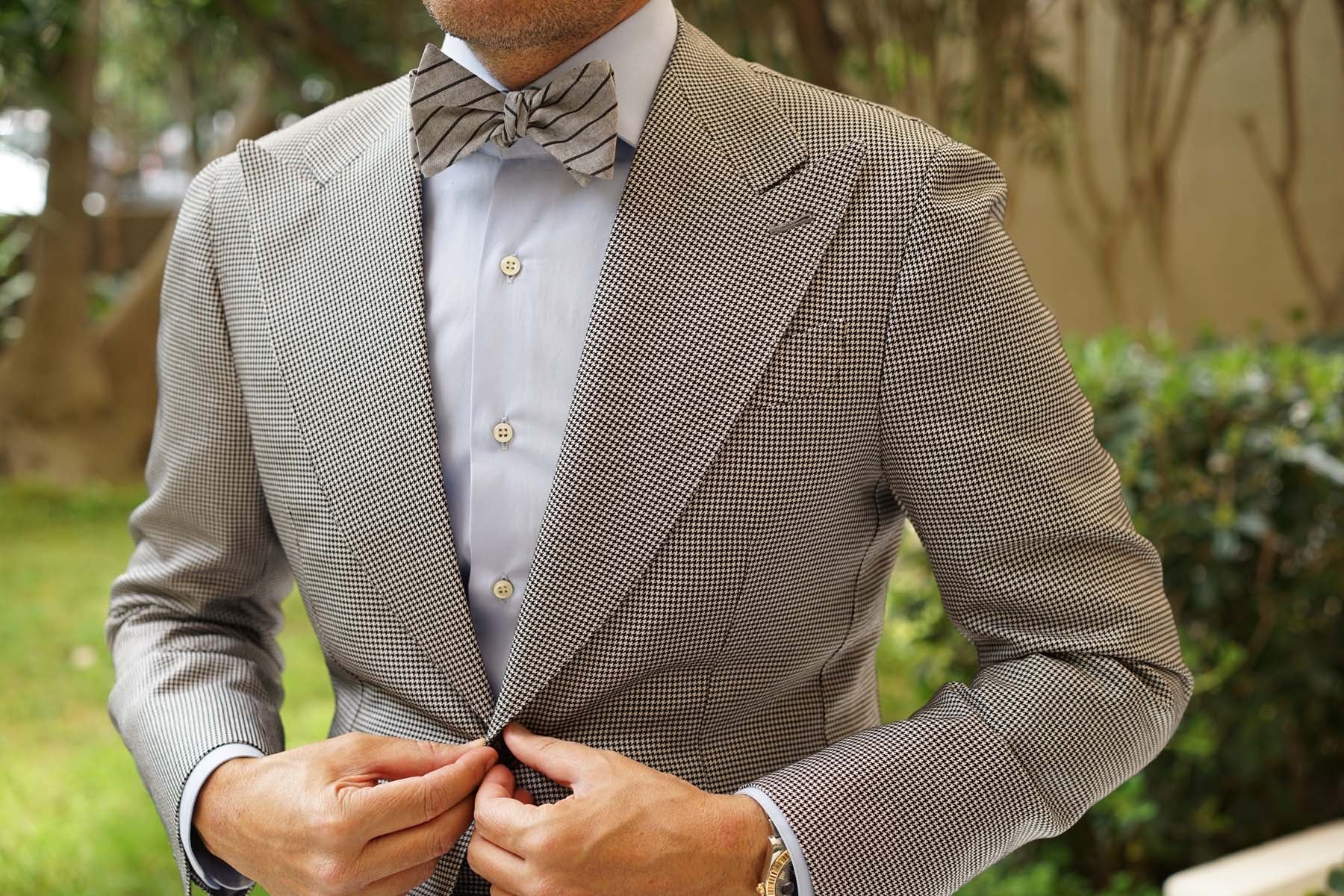 Ash Gray Pinstripe Self Bow Tie