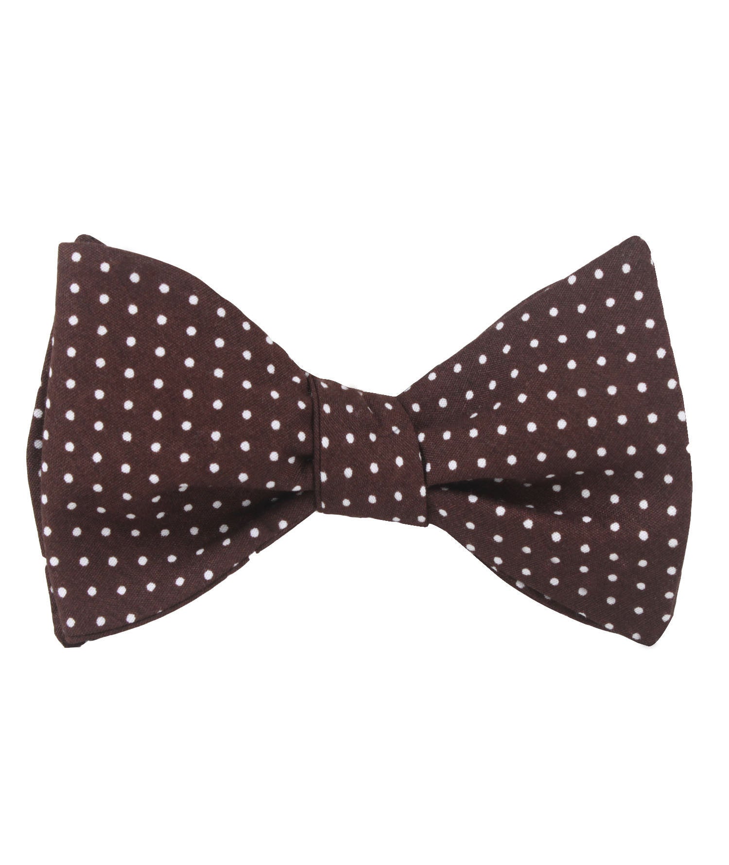 Lungo Brown Polkadot Cotton Self Bow Tie