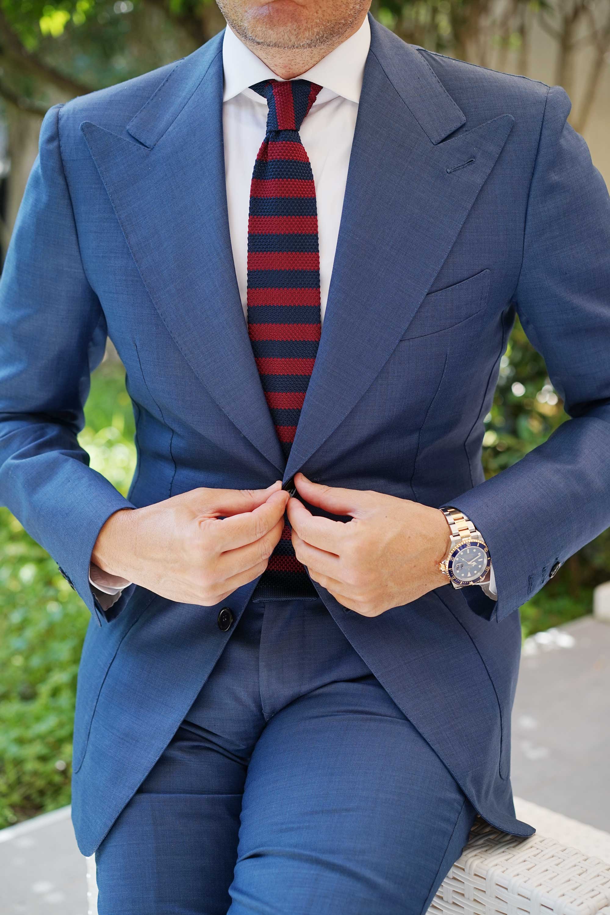 Madsen Burgundy & Navy Blue Striped Knitted Tie