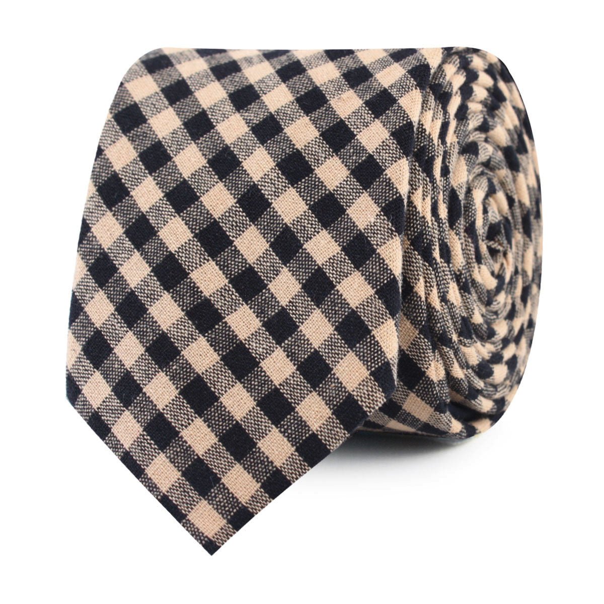 Khaki Black Gingham Blend Skinny Tie