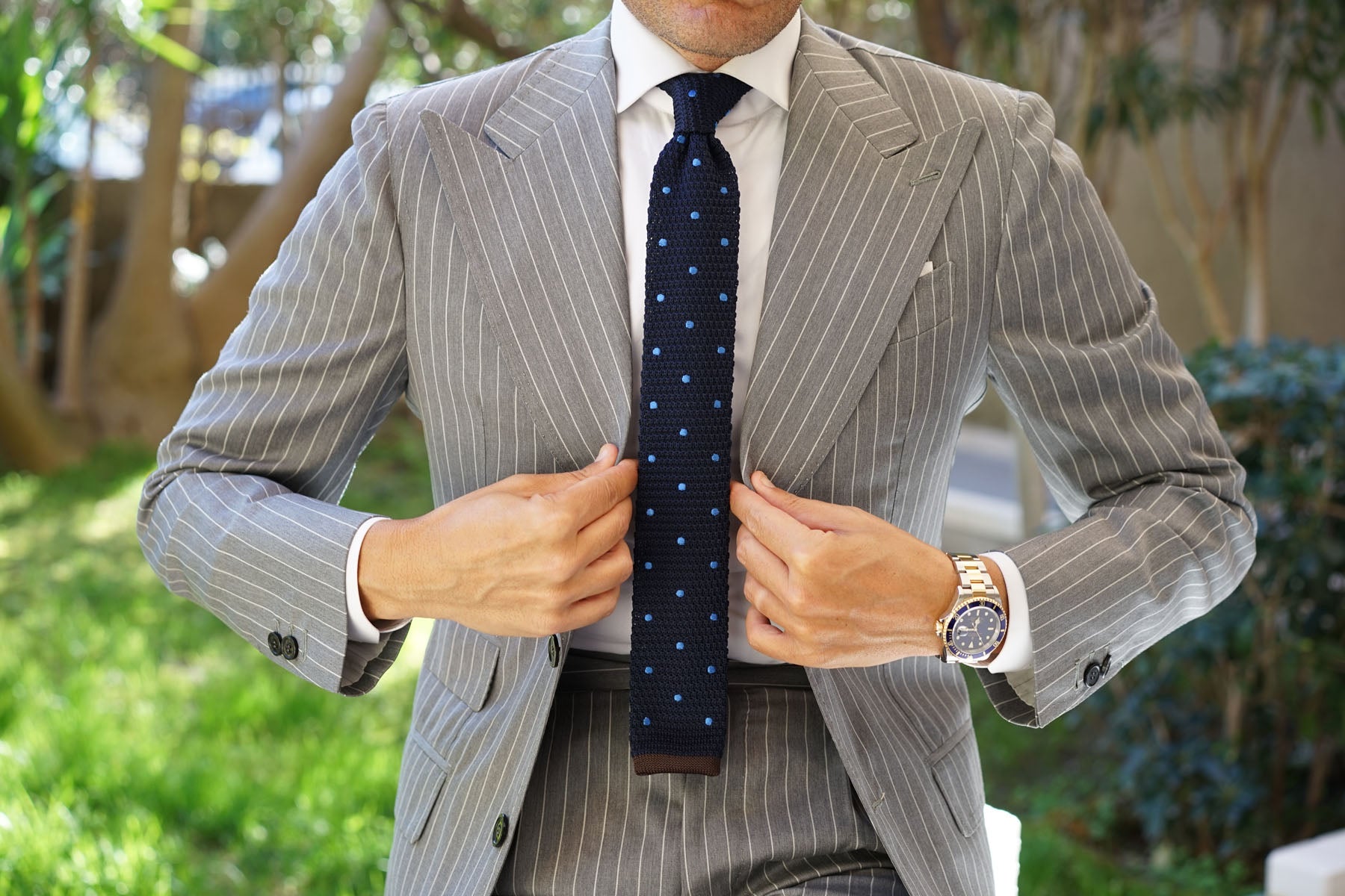 Mr Gecko Navy Blue Polkadot Knitted Tie