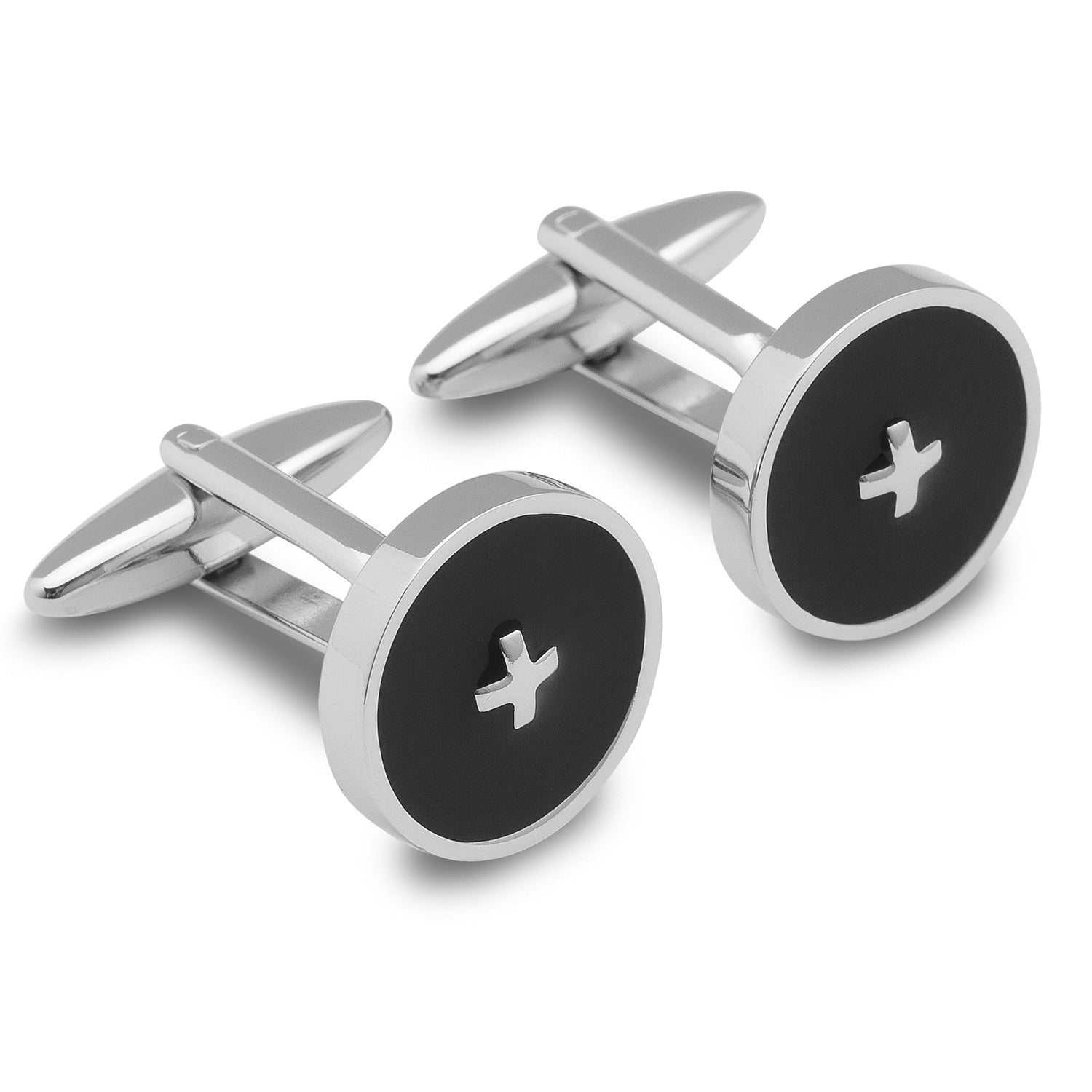 Black Button Silver Cufflinks