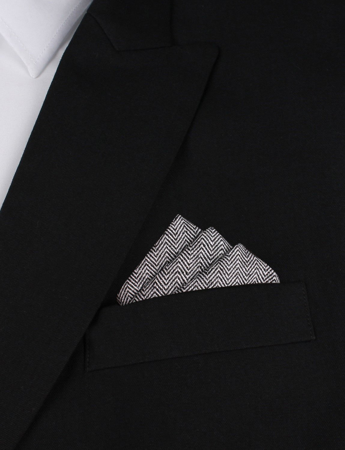 Black Herringbone Linen Pocket Square