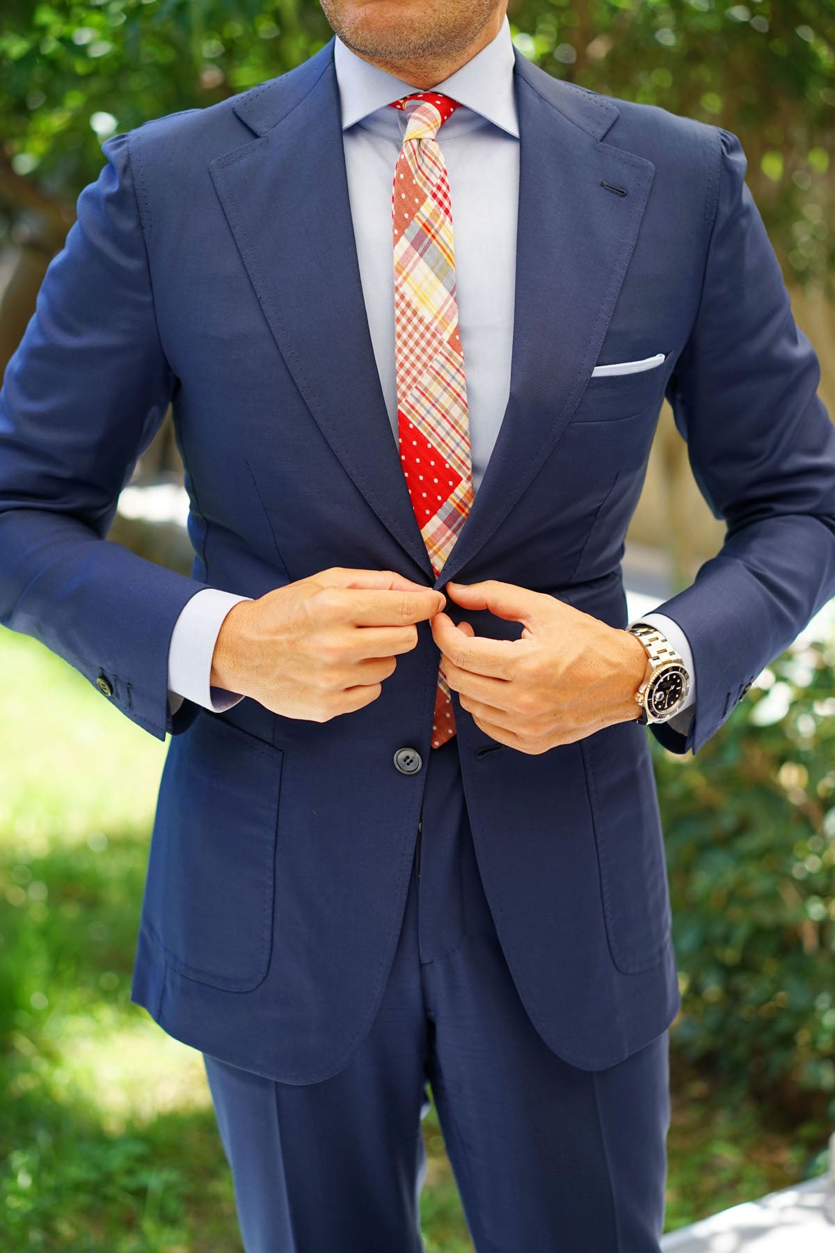 Plaid Red Gingham Cotton Polka Dot Skinny Tie