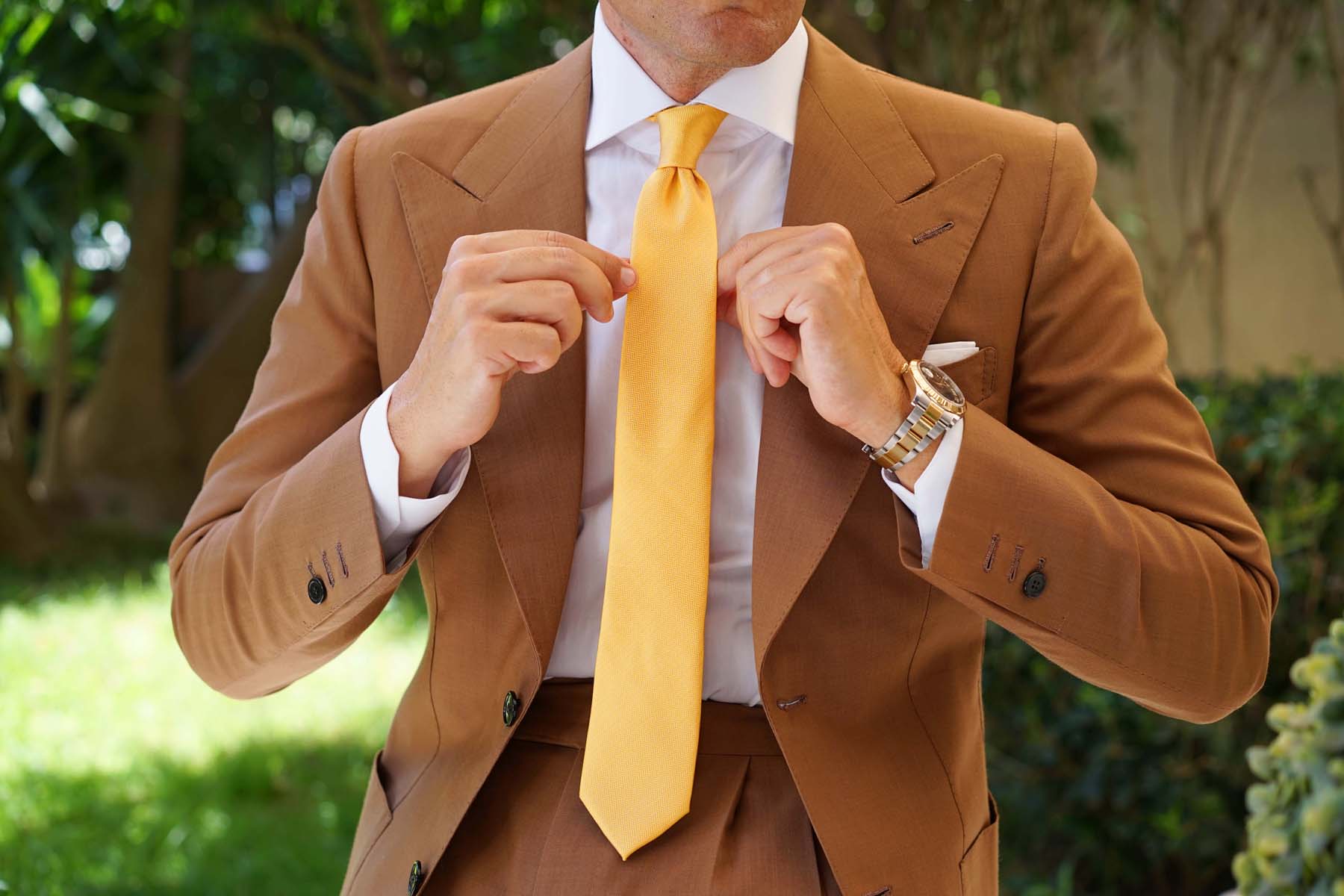 Butterscotch Yellow Herringbone Chevron Skinny Tie