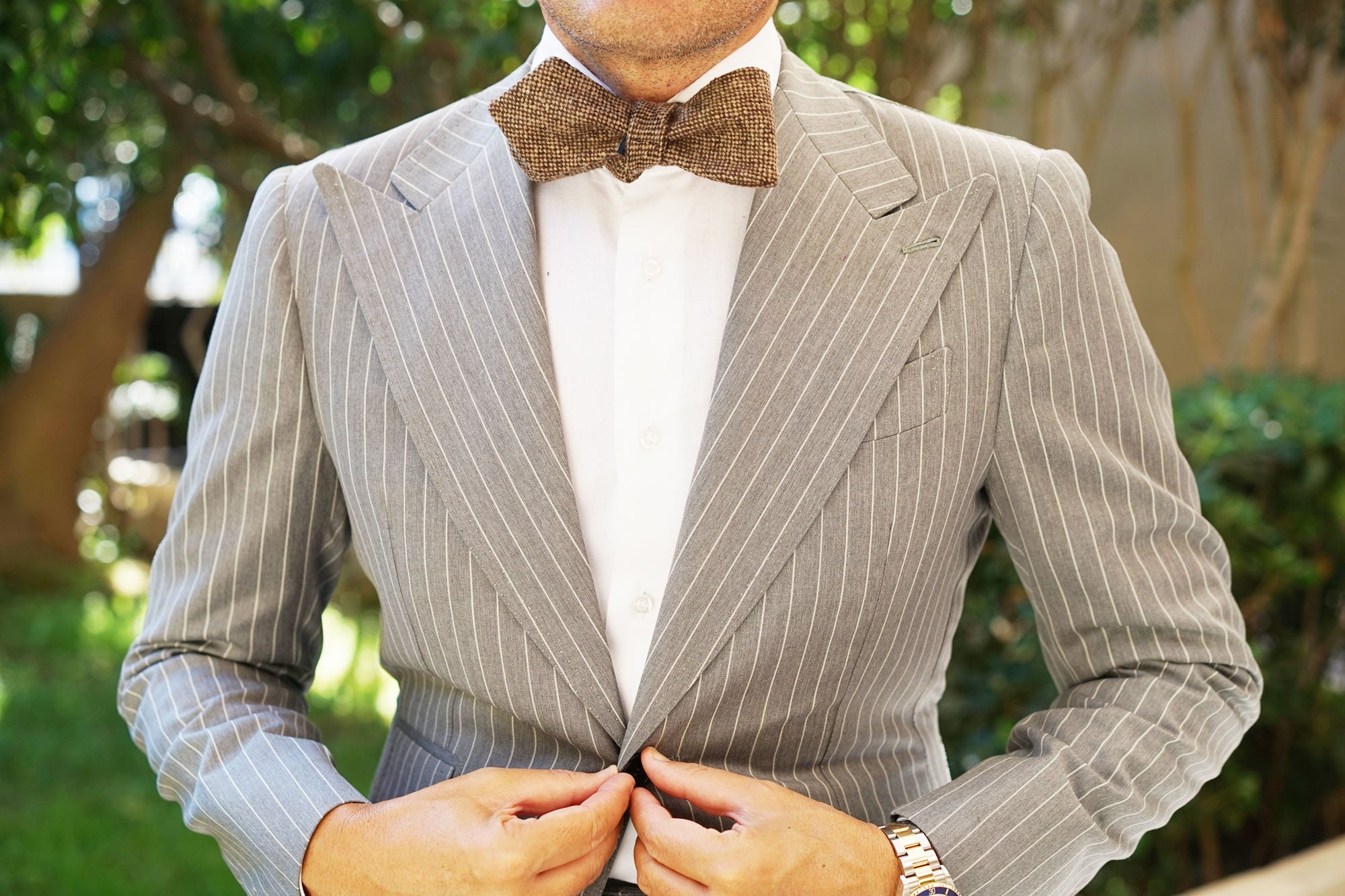 Brown Caramel English Wool Diamond Self Bow Tie