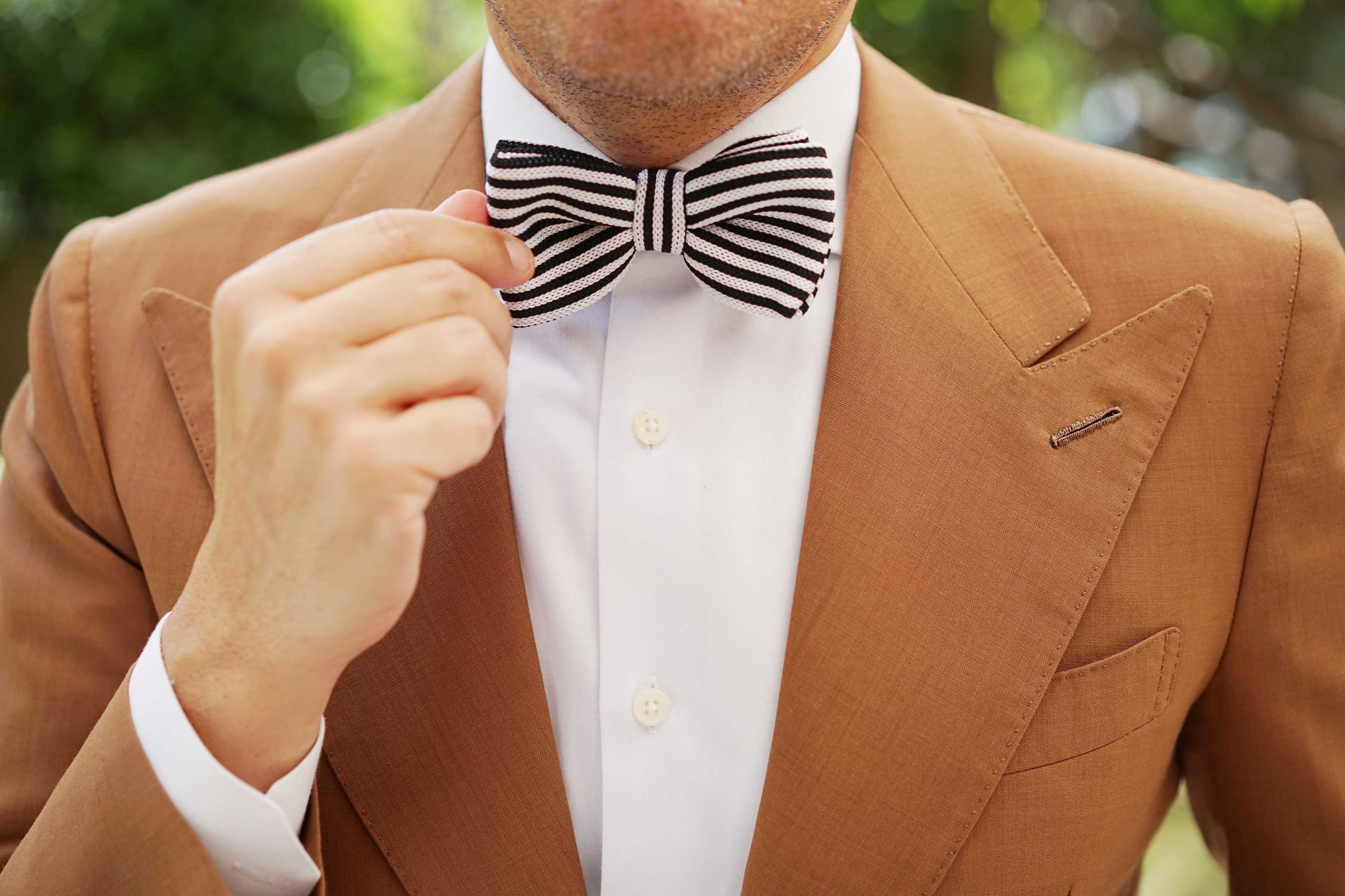 Black and White Striped Knitted Bow Tie