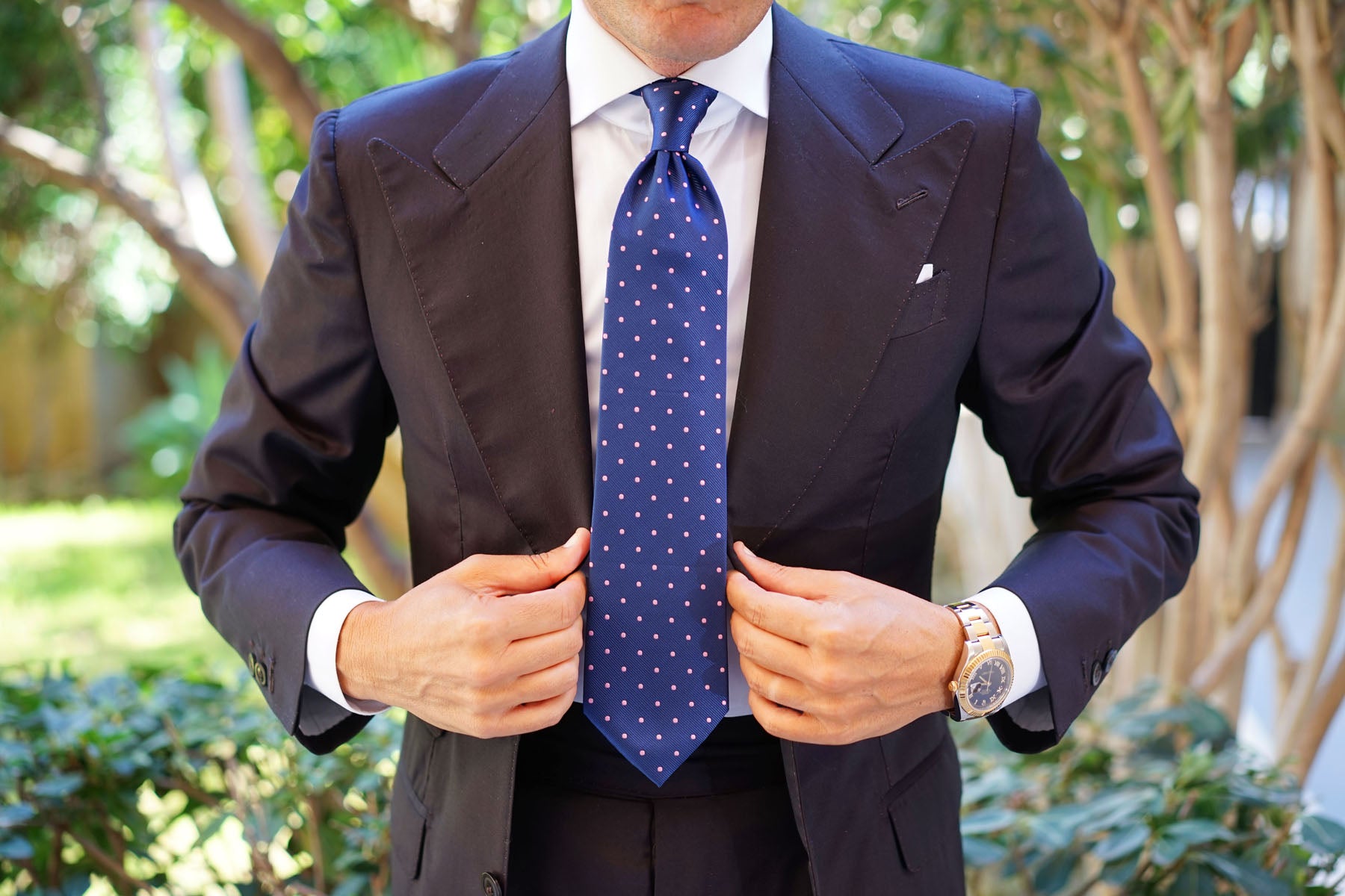 Navy Blue with Pink Polka Dots Tie