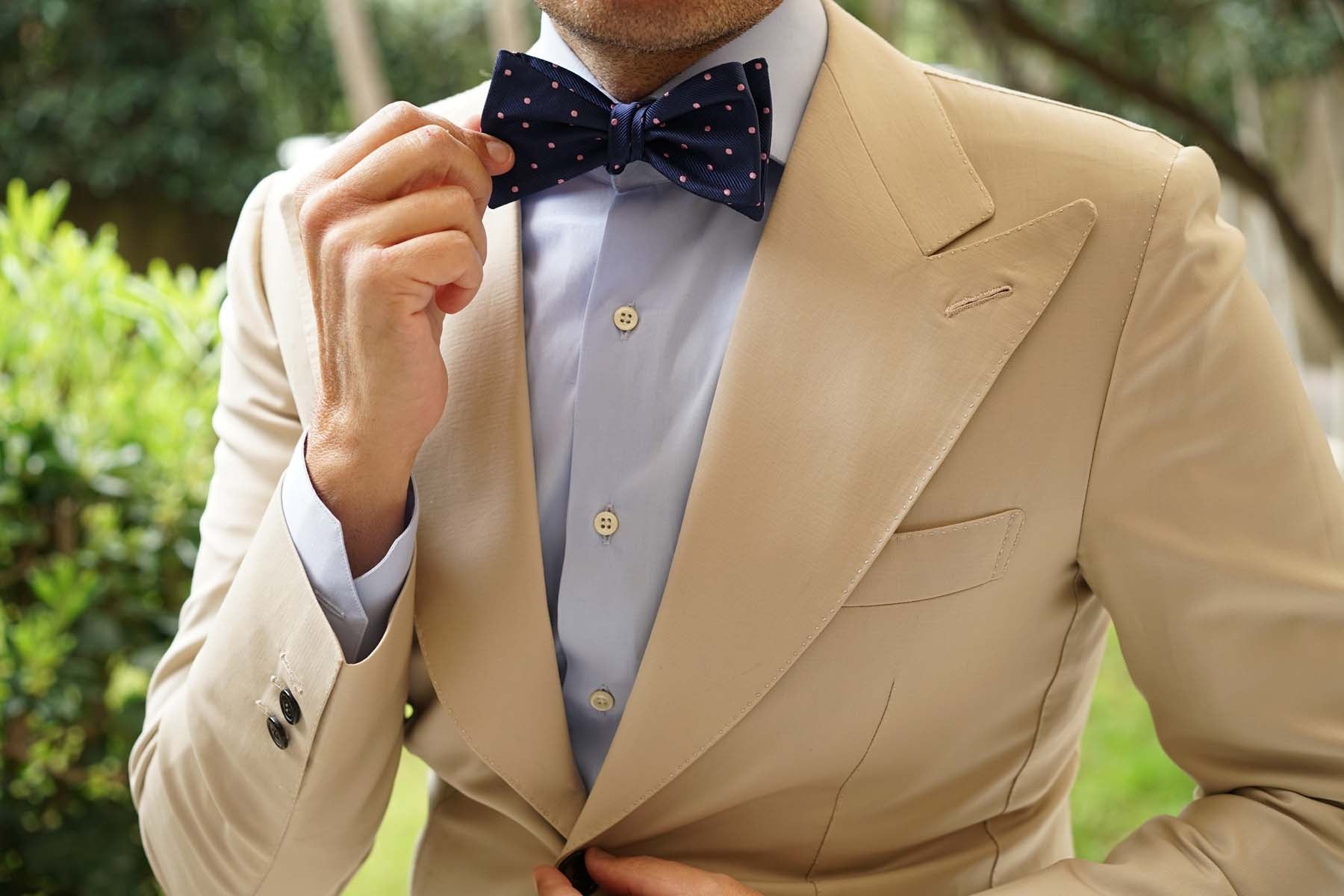 Navy Blue with Pink Polka Dots - Bow Tie (Untied)