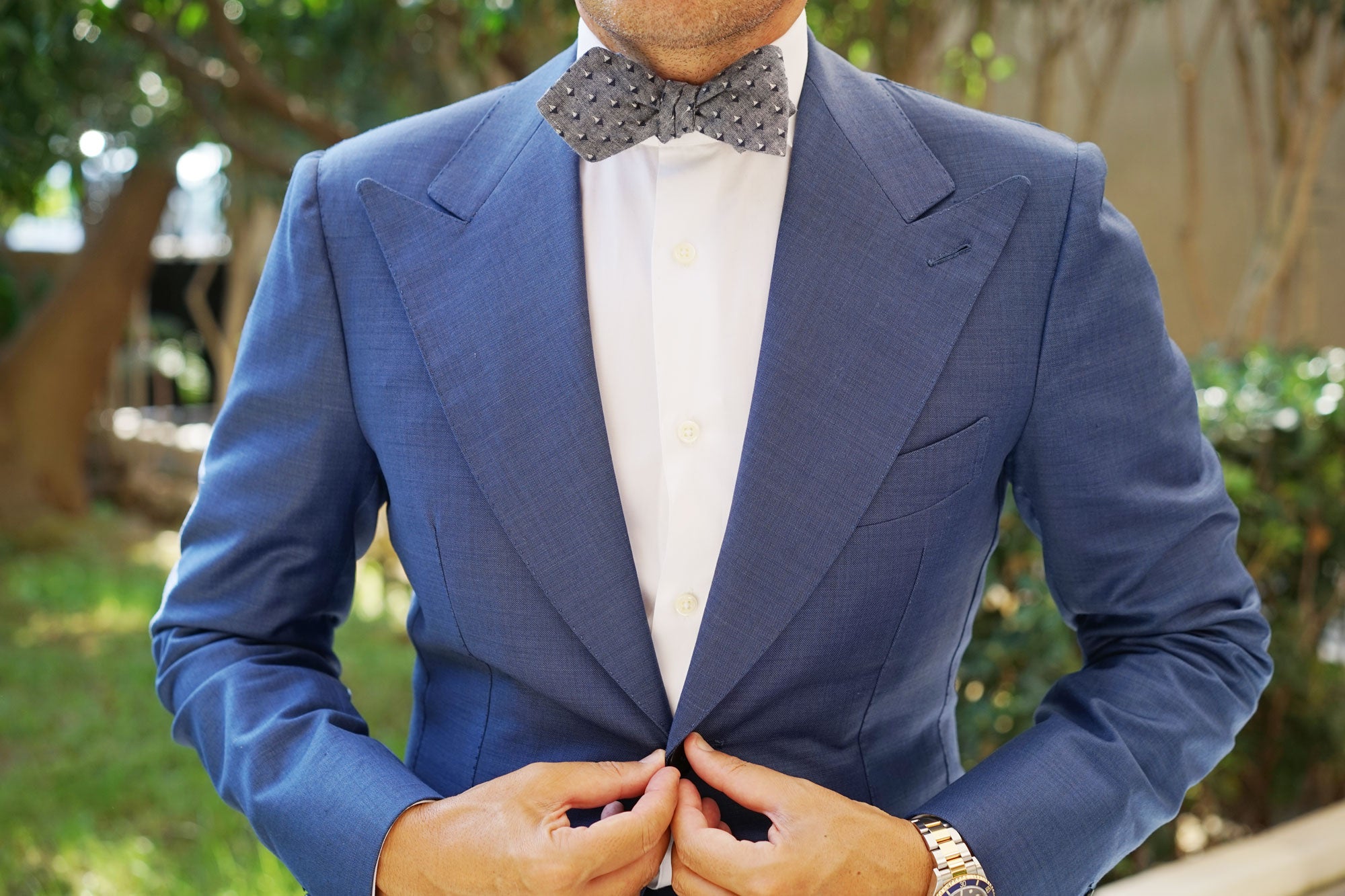 Inception Navy Linen Diamond Self Bow Tie