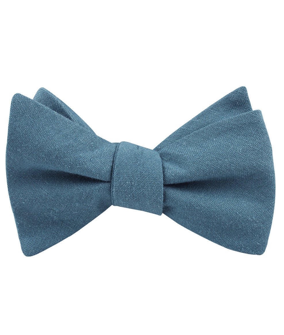 Dusty Teal Blue Linen Self Bow Tie