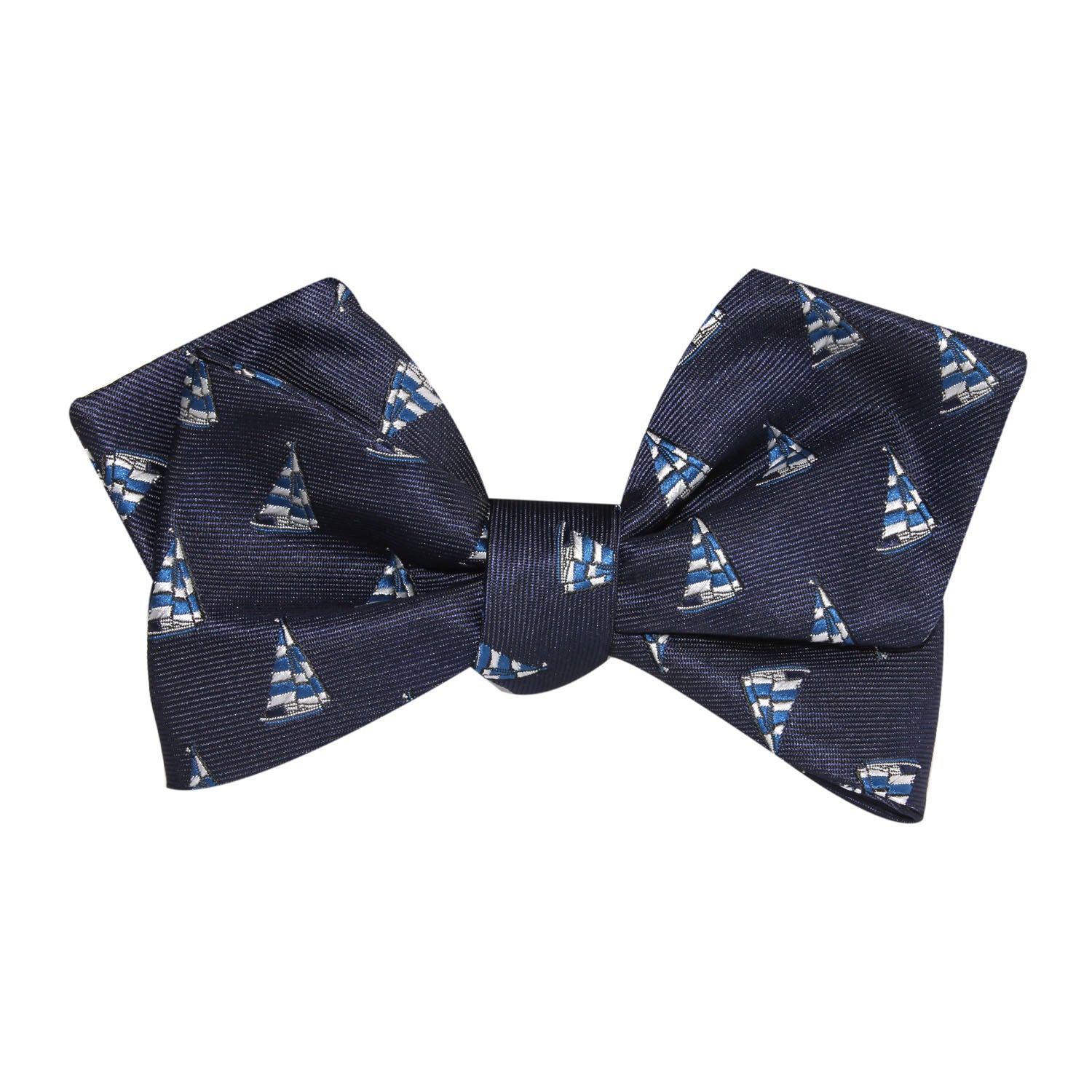 Navy Blue Sailor Boat Self Tie Diamond Tip Bow Tie