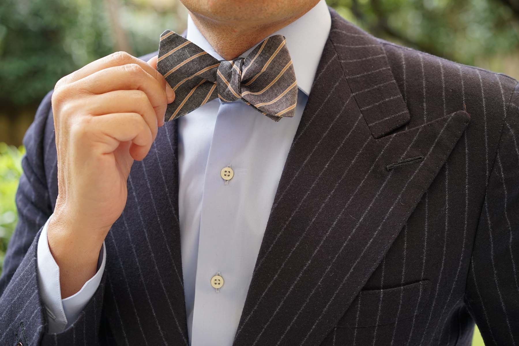 Mustard Pinstripe Self Bow Tie