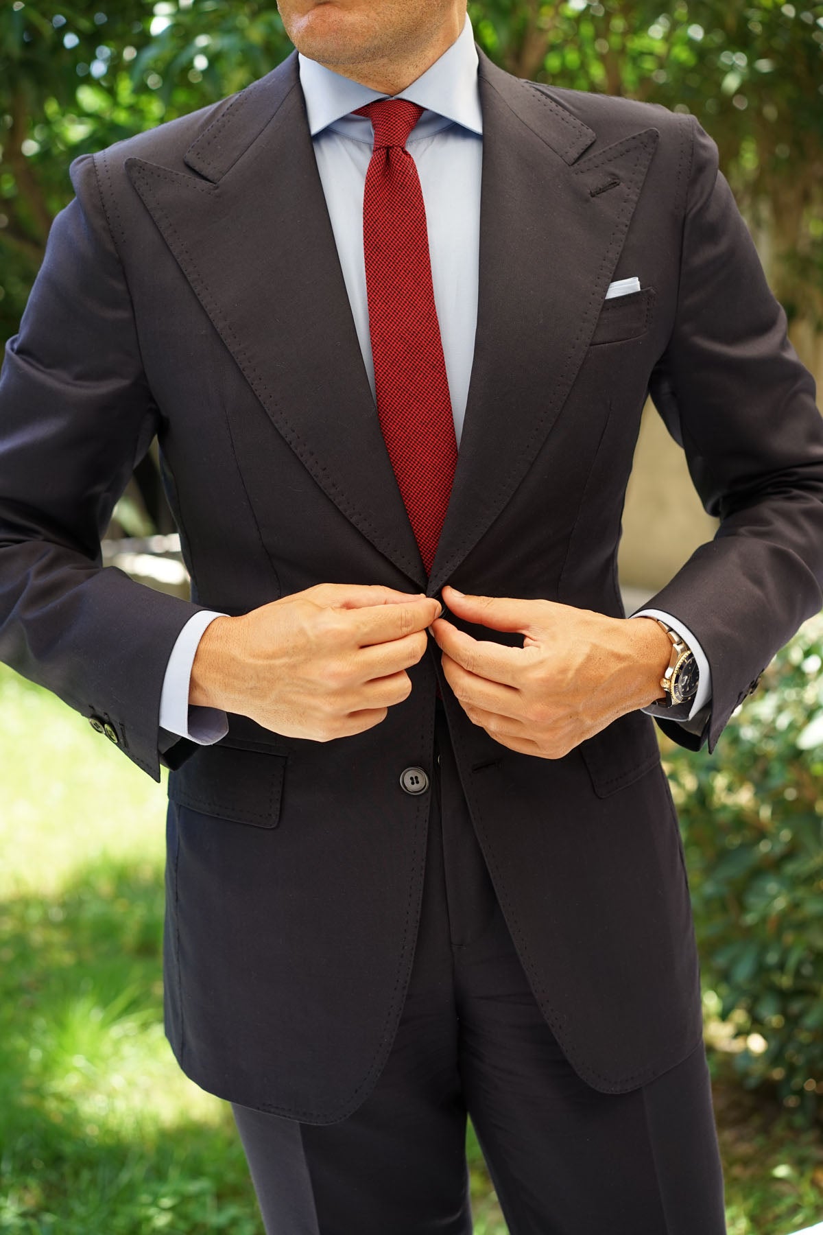 Red & Black Houndstooth Cotton Skinny Tie