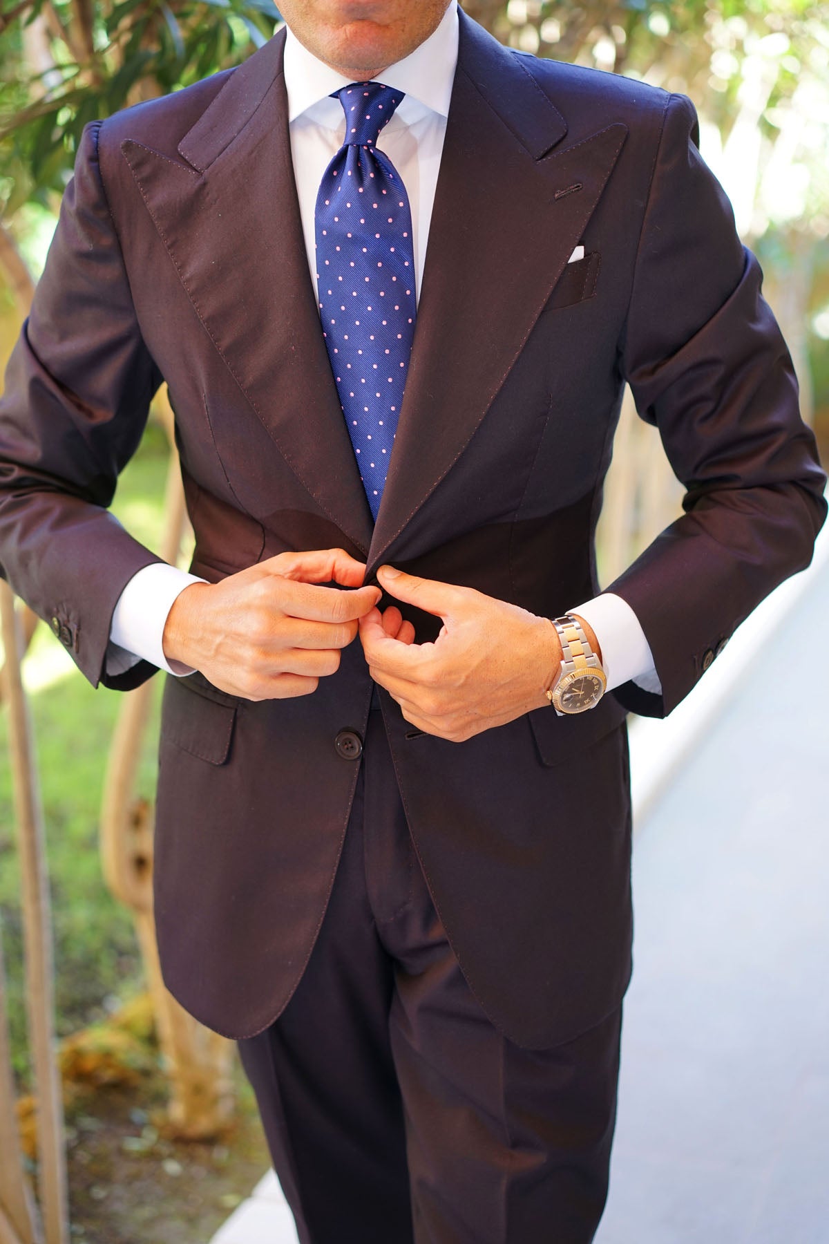 Navy Blue with Pink Polka Dots Tie