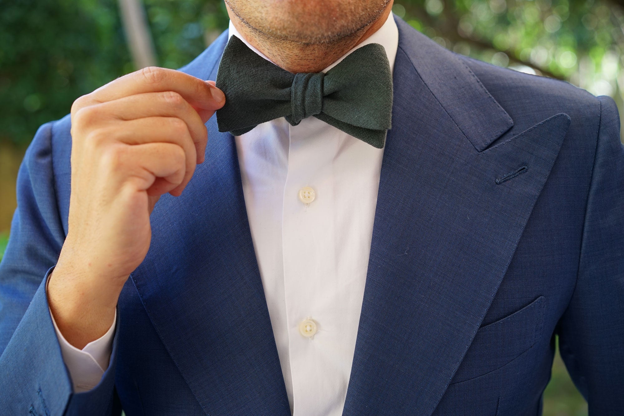 Emerald Dark Green Linen Self Bow Tie