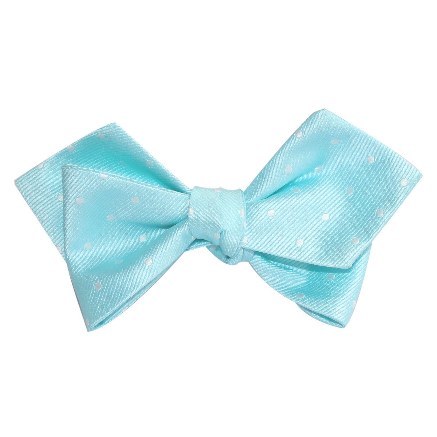 Mint Green with White Polka Dots Self Tie Diamond Tip Bow Tie