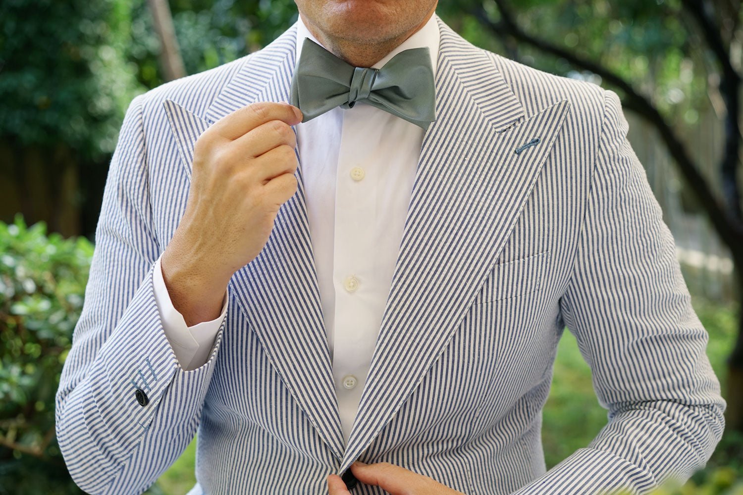 Silver Sage Satin Self Bow Tie