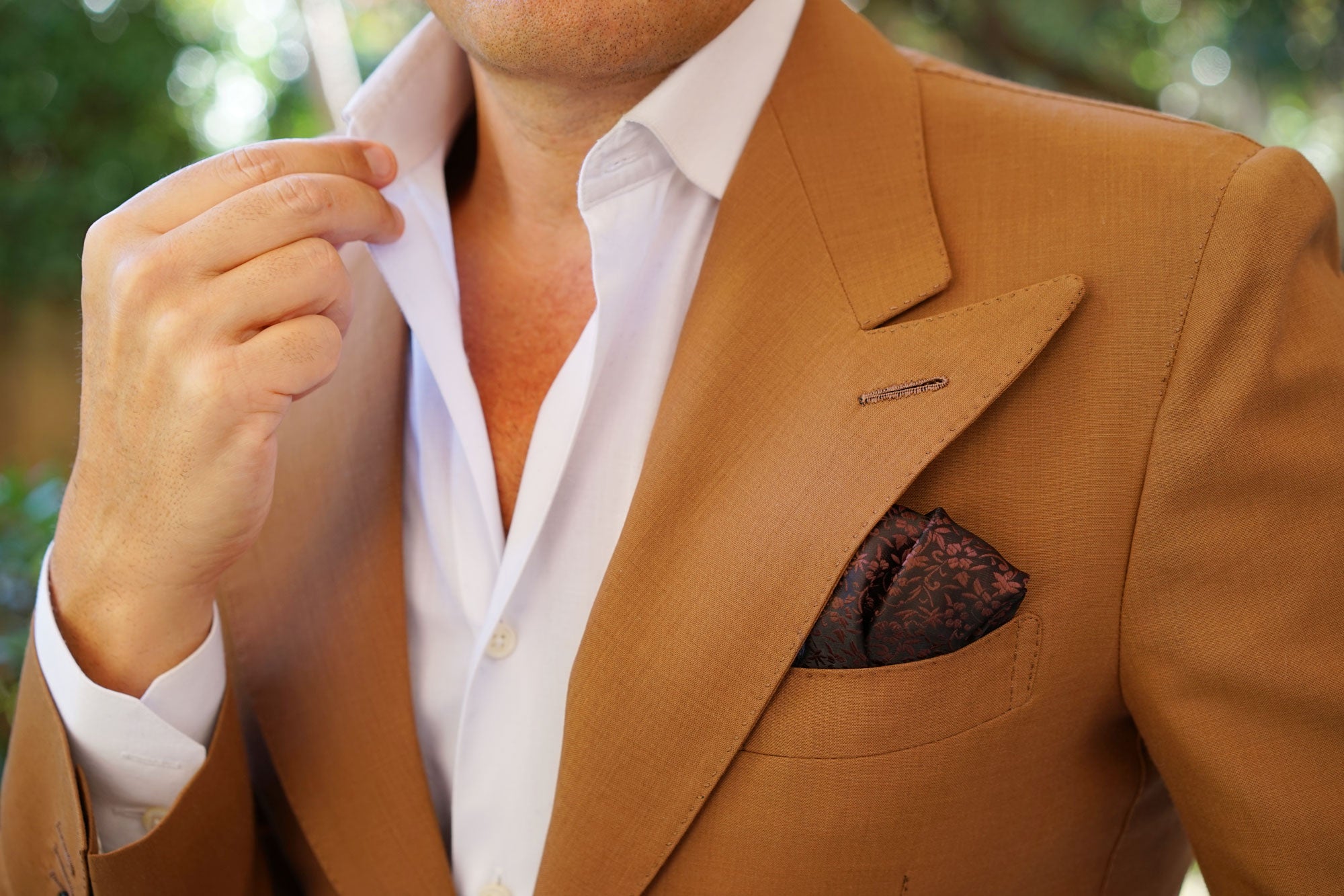 Truffle Brown Floral Pocket Square