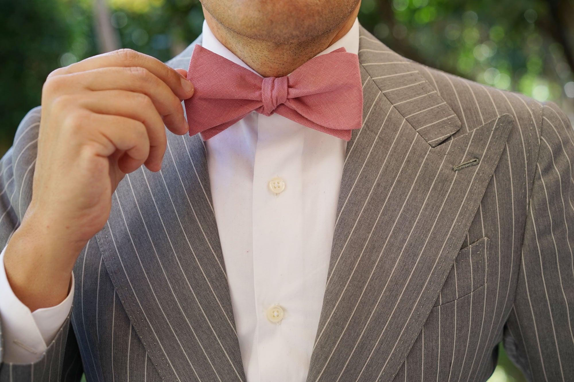 Dusty Rose Pink Linen Self Bow Tie