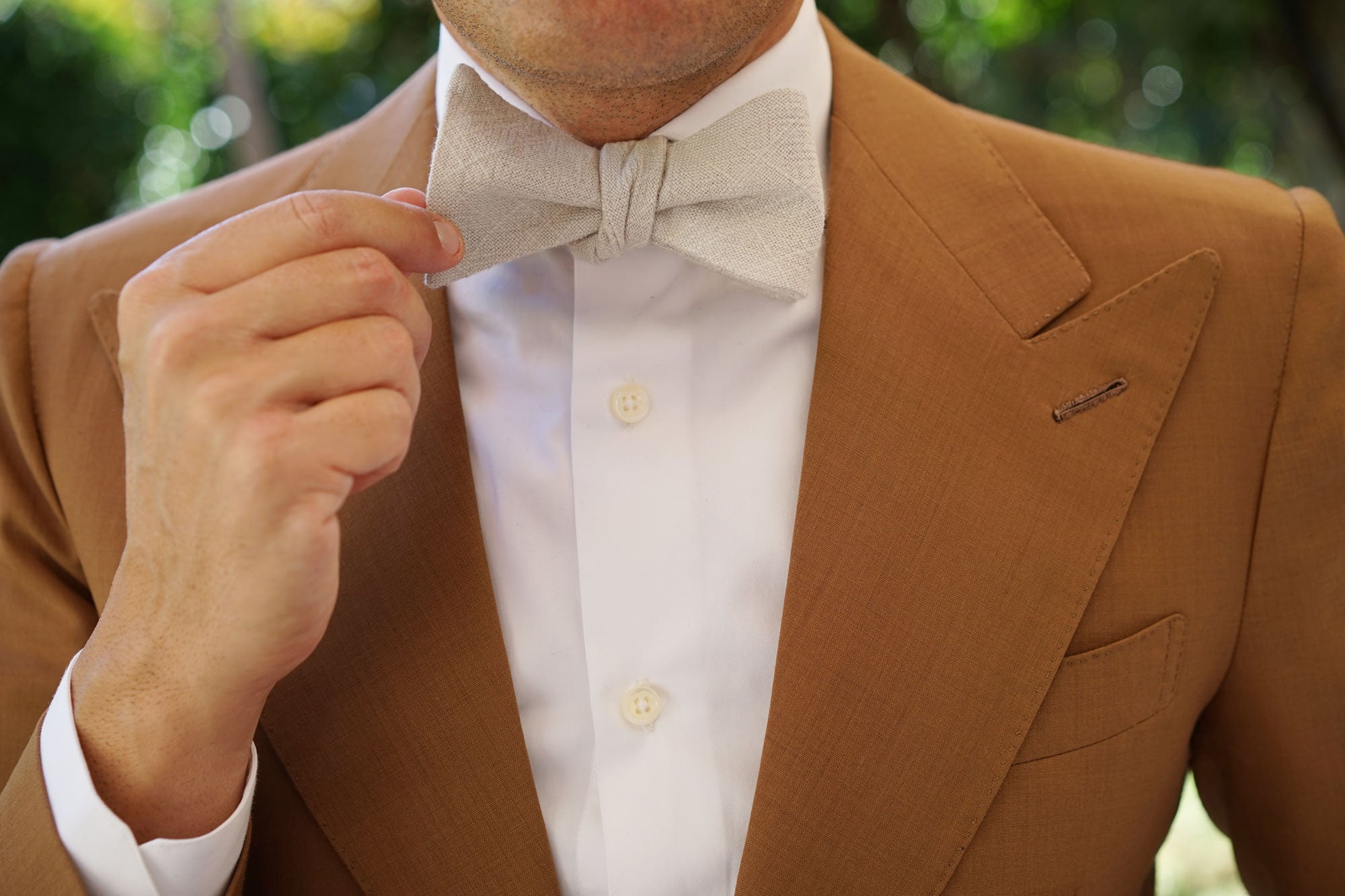 Sterling Silver Grey Linen Self Bow Tie