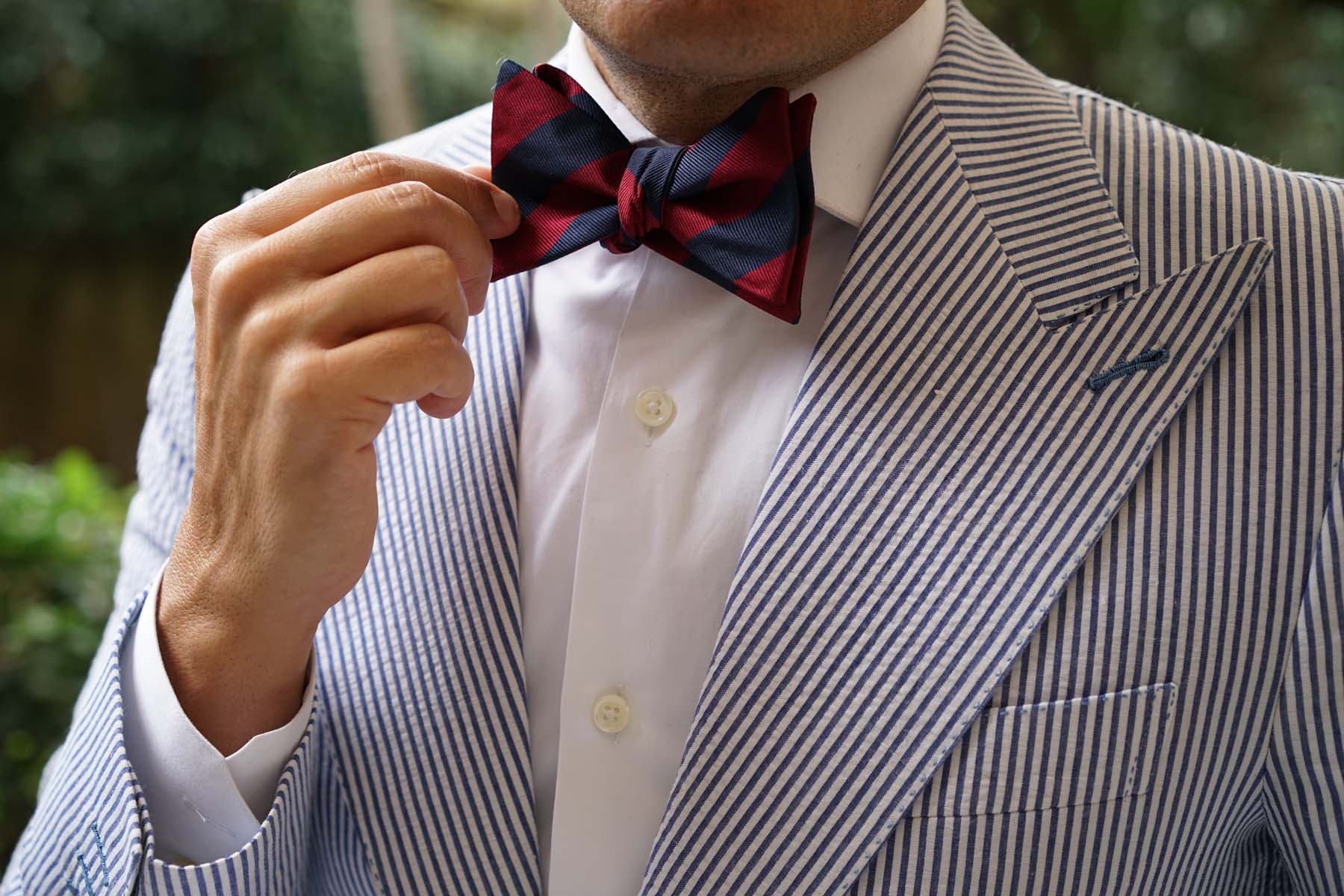 Burgundy & Navy Blue Stripes Self Bow Tie