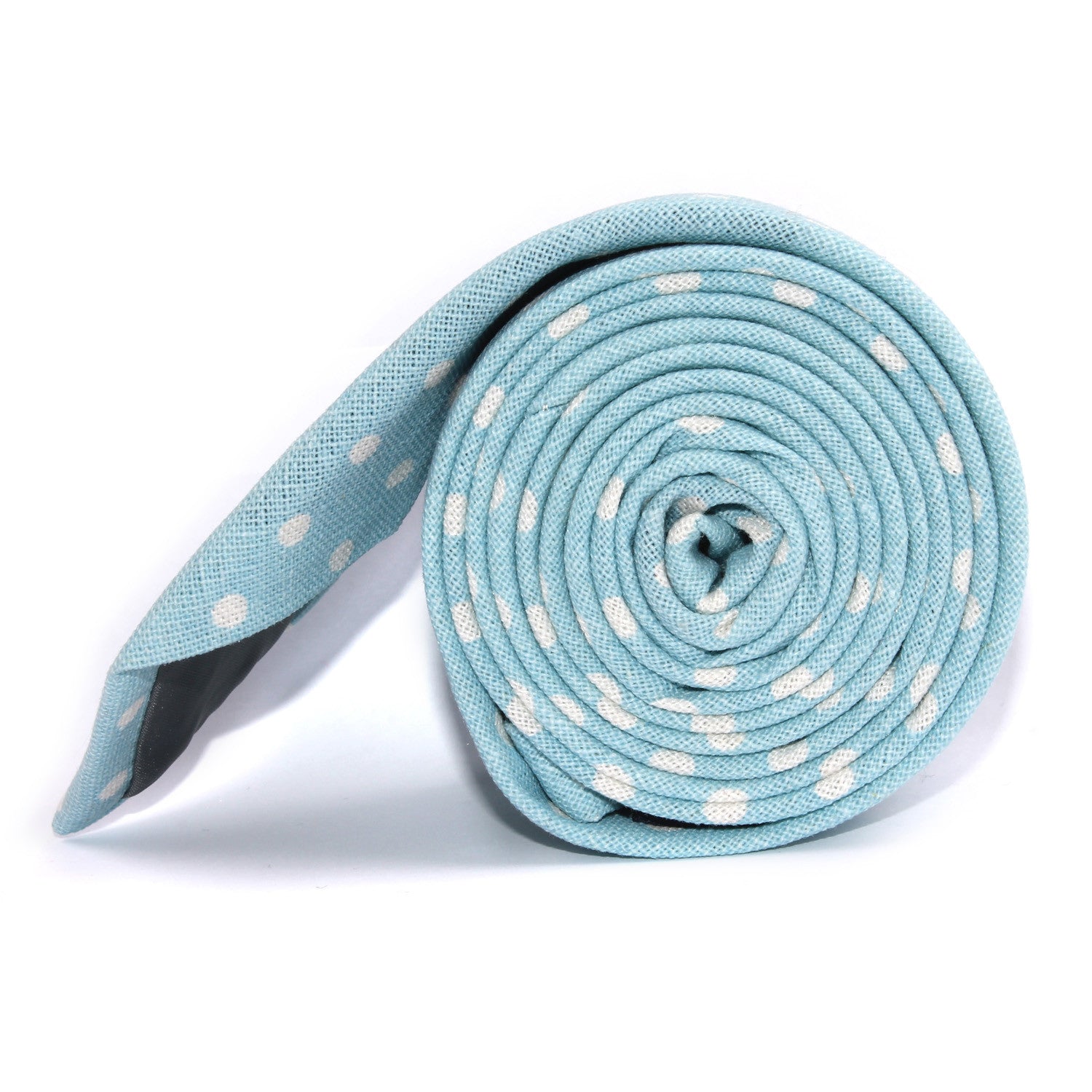 Light Blue Linen Polka Dot Skinny Tie