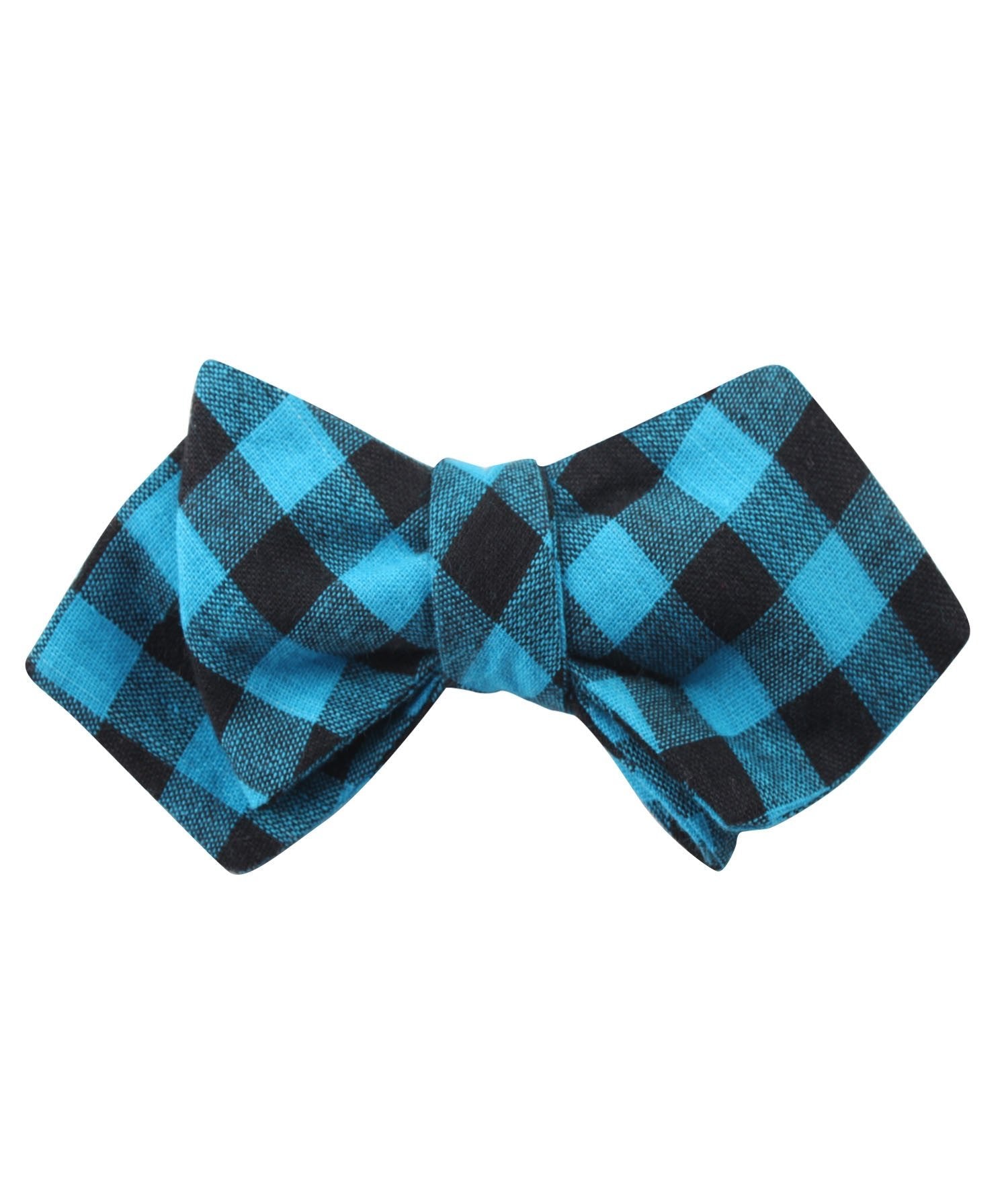 Grim Blue Gingham Diamond Self Bow Tie