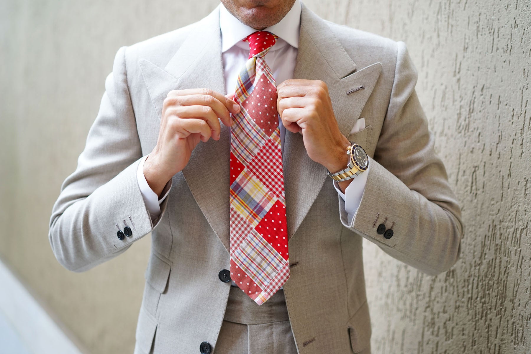 Plaid Red Gingham Cotton Polka Dot Necktie