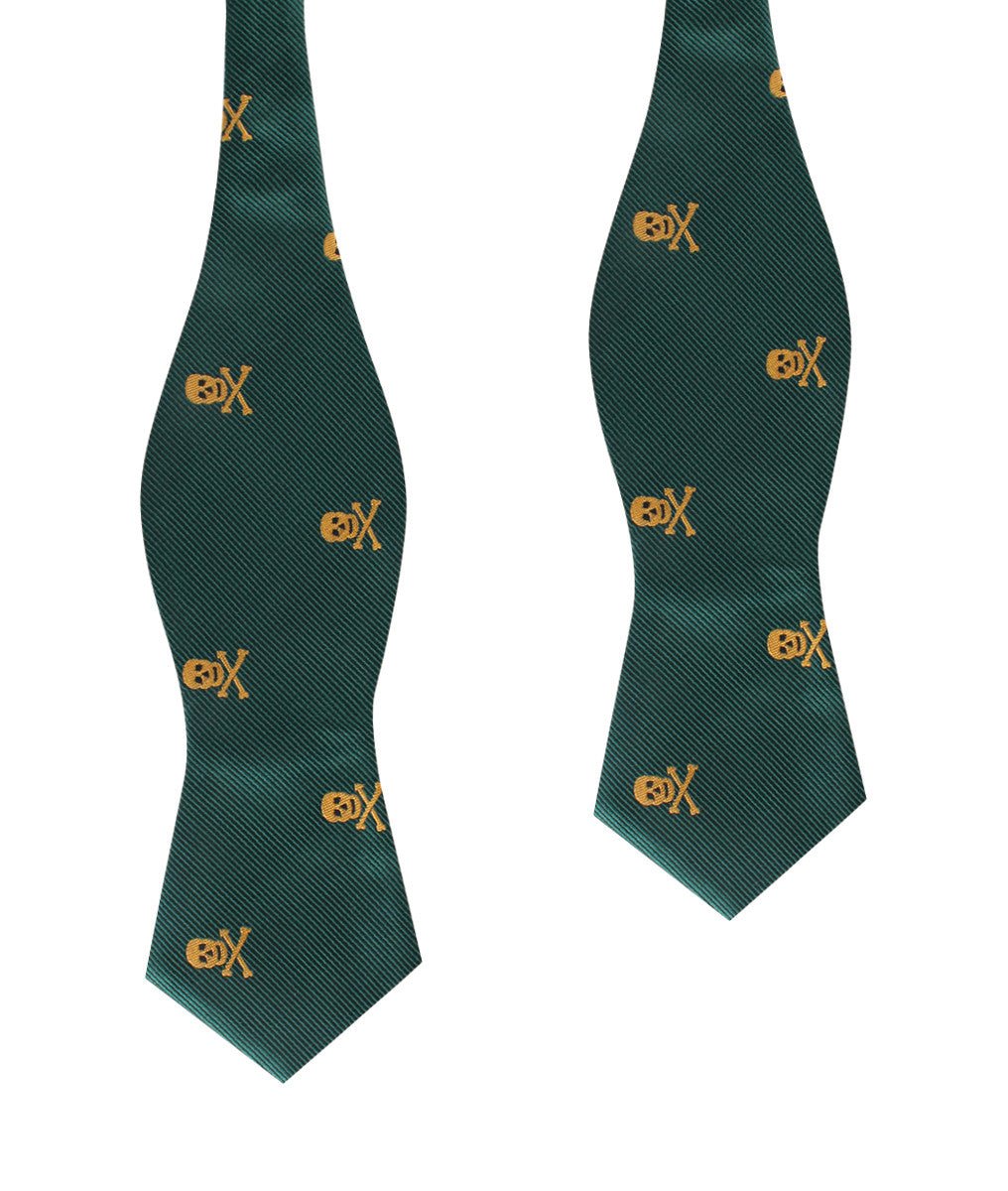 Skull & Crossbones Green Diamond Self Bow Tie