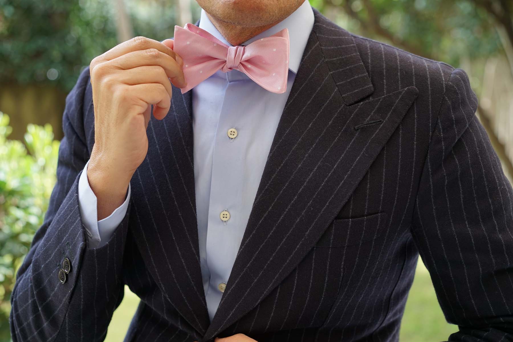 Baby Pink with White Polka Dots Self Tie Bow Tie