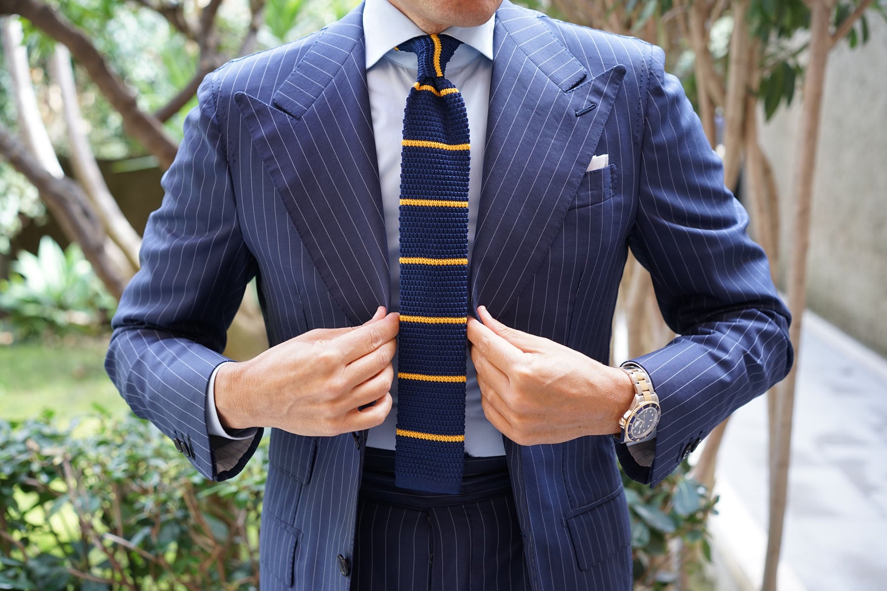 Gecko Navy Blue with Yellow Stripes Knitted Tie