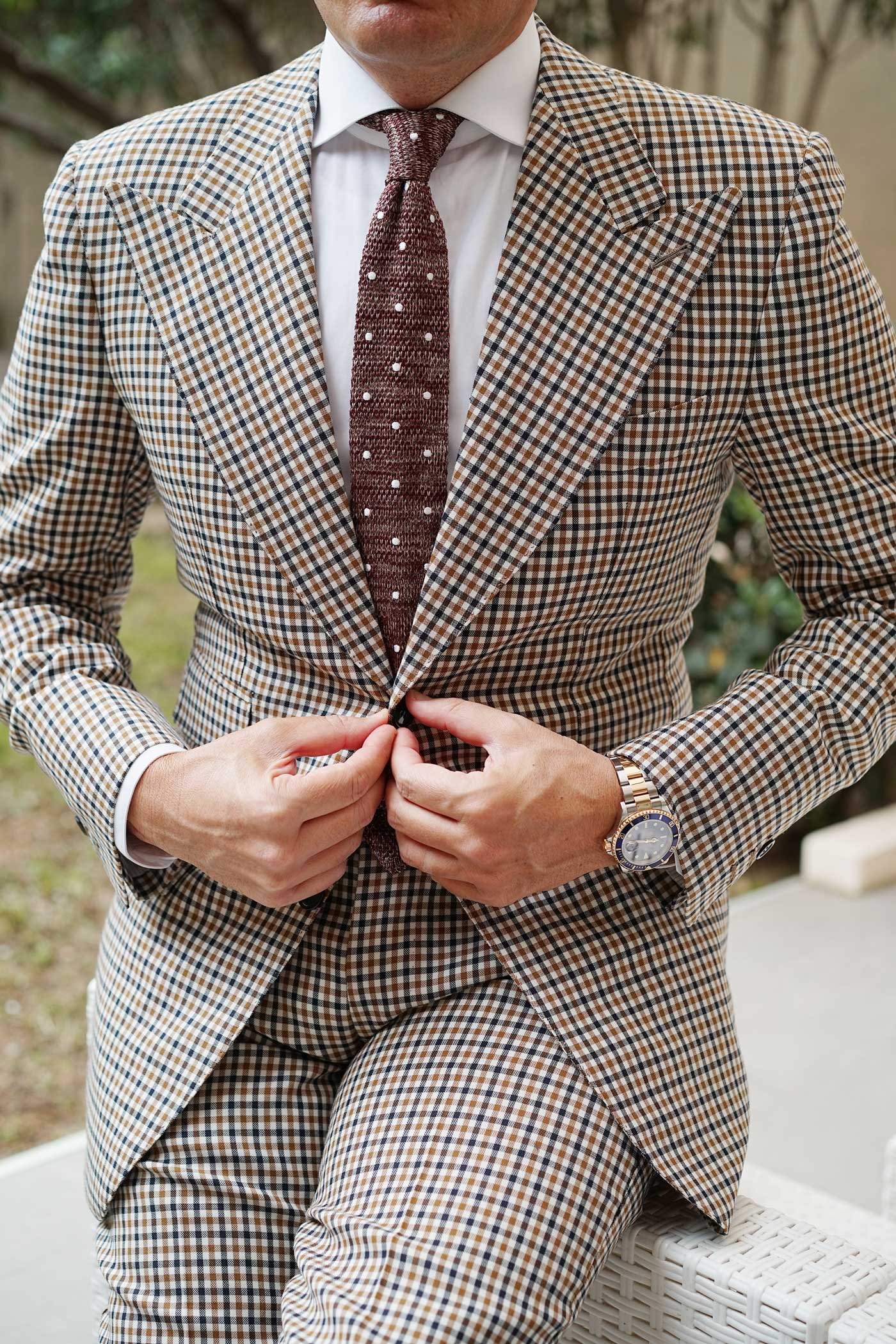 Cambay Brown Polka Dot Knitted Tie