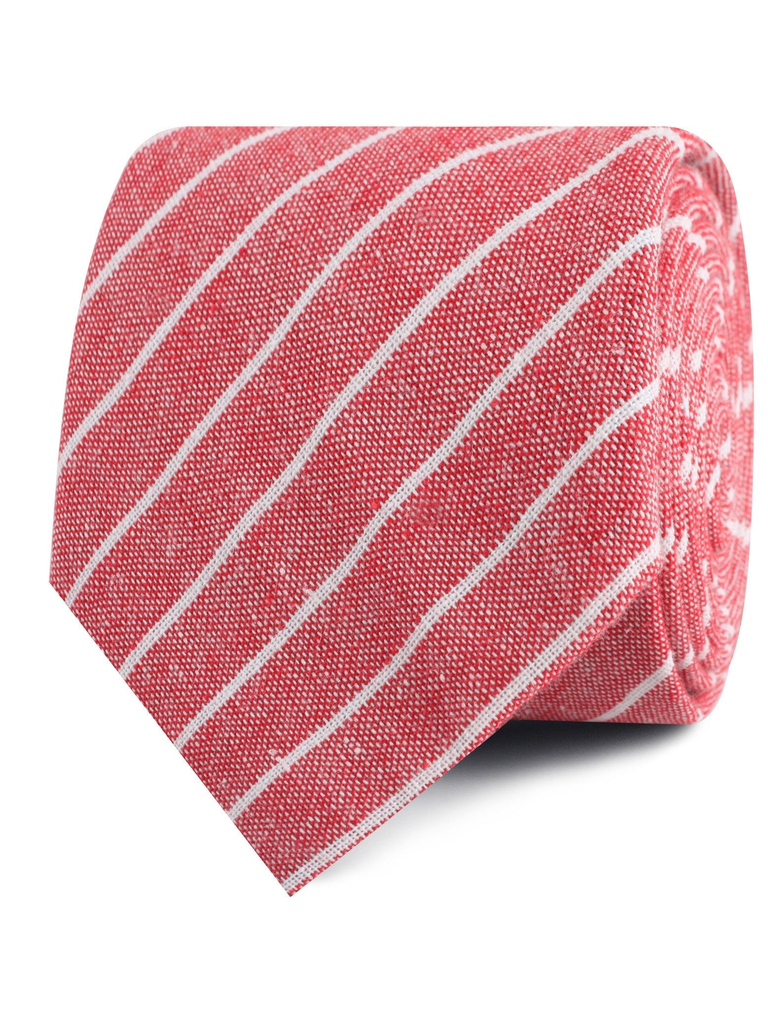 Crimson Red Linen Pinstripe Tie