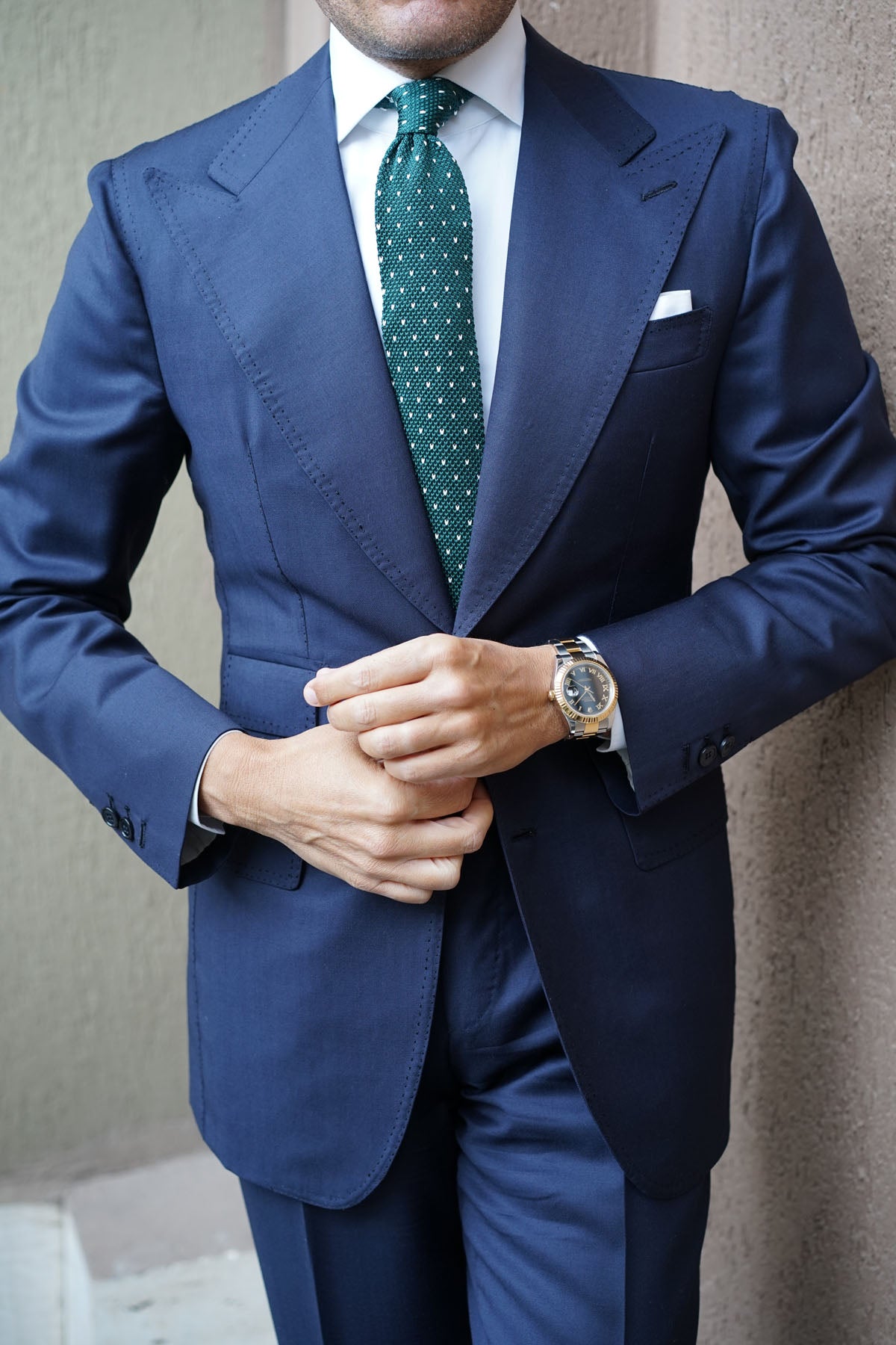 Forest Green & White Pattern Knitted Tie