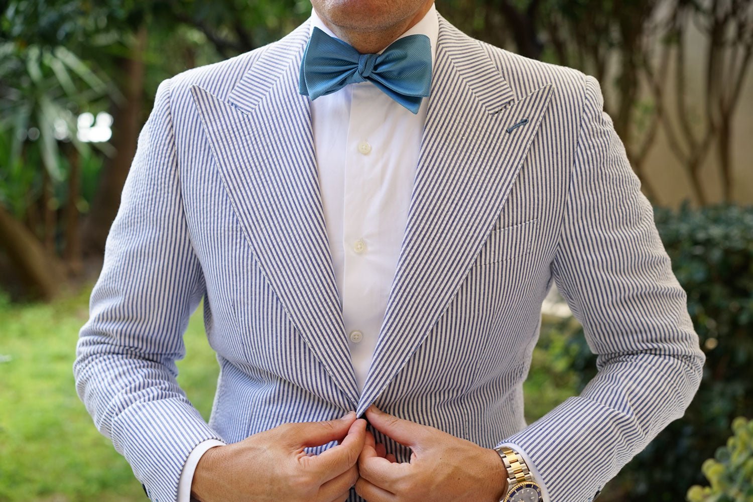 Coastal Blue Twill Self Bow Tie