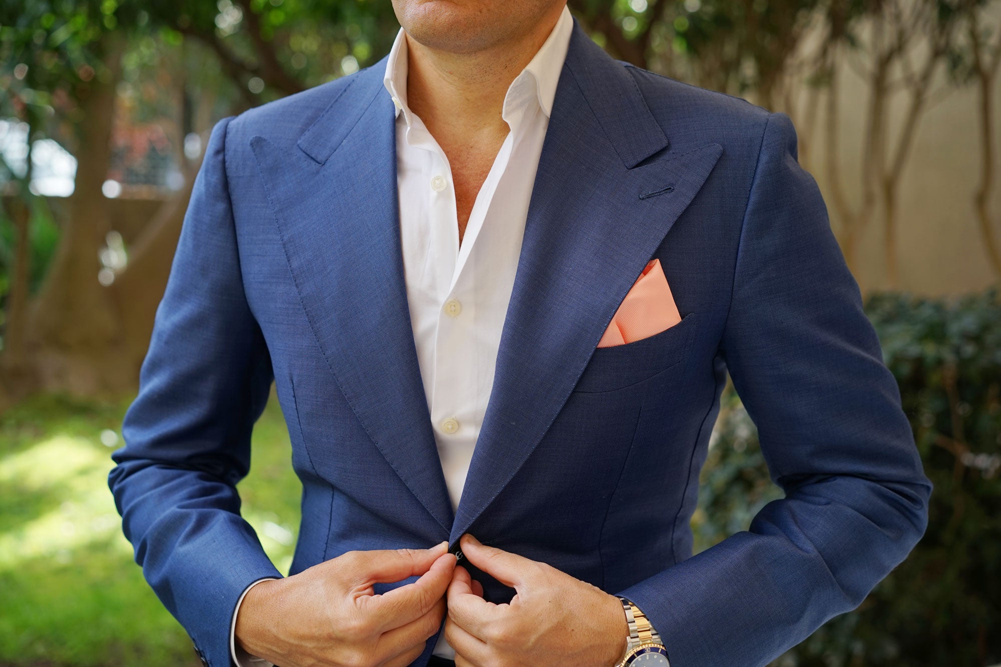 Bellini Peach Weave Pocket Square