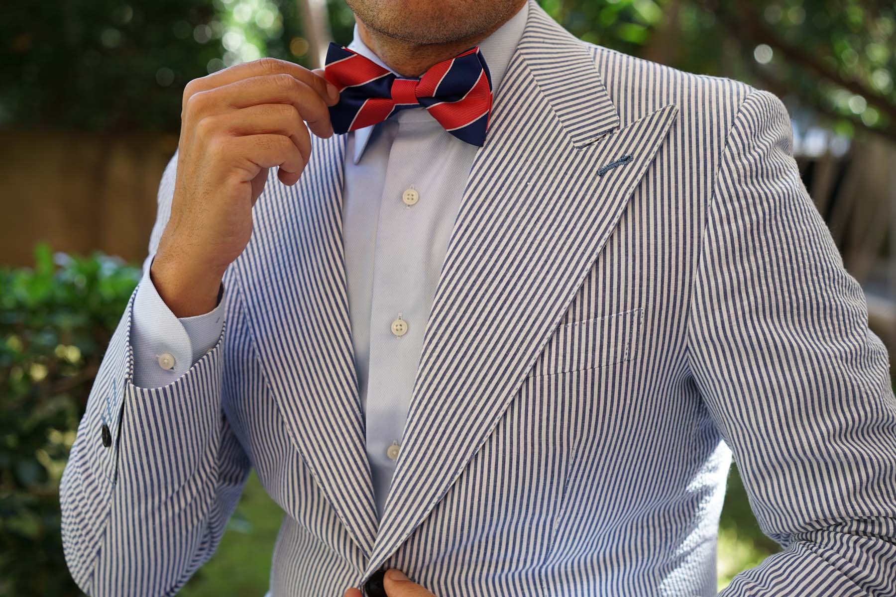 Navy Blue White and Red Diagonal - Bow Tie