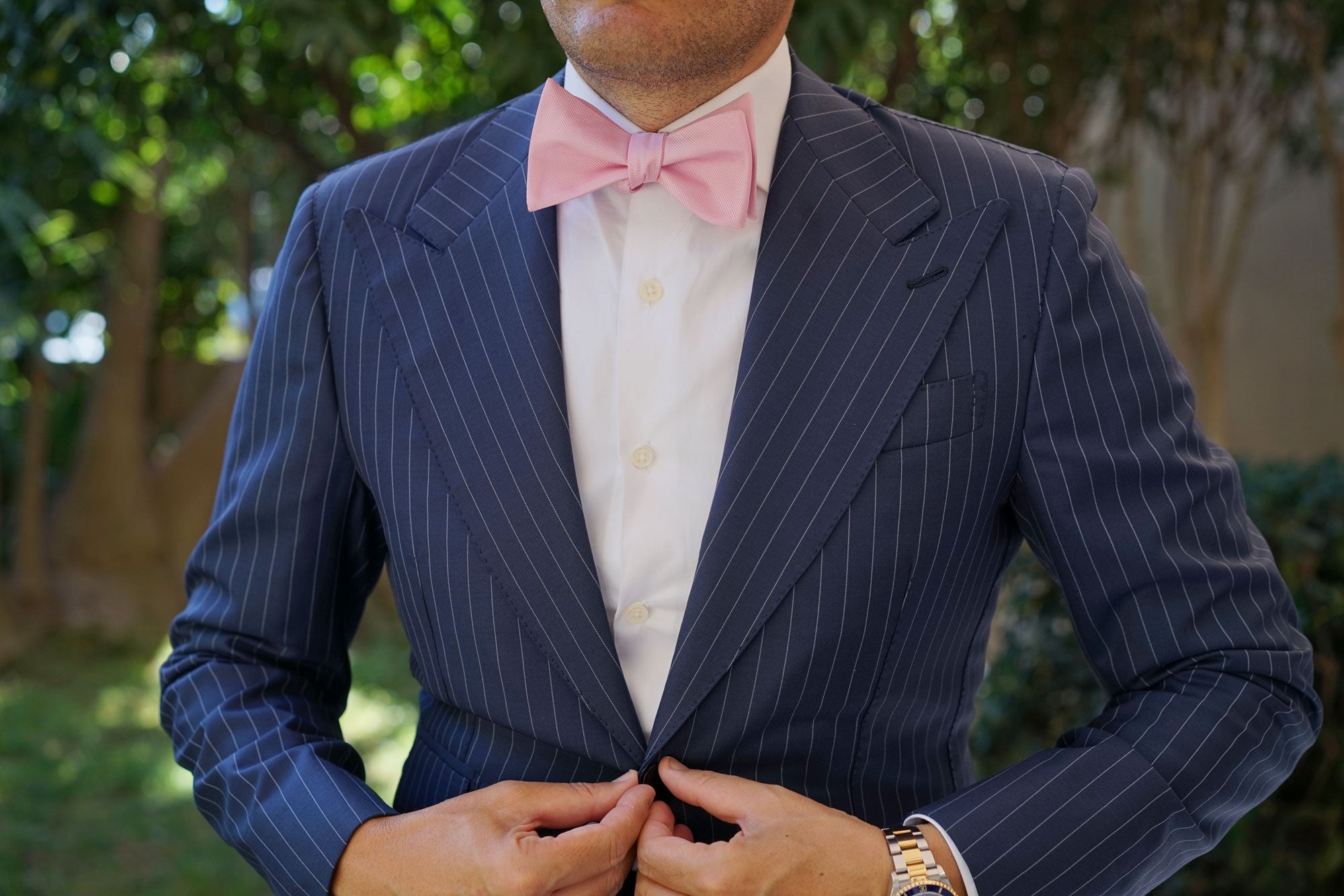 Tickled Pink Weave Self Bow Tie