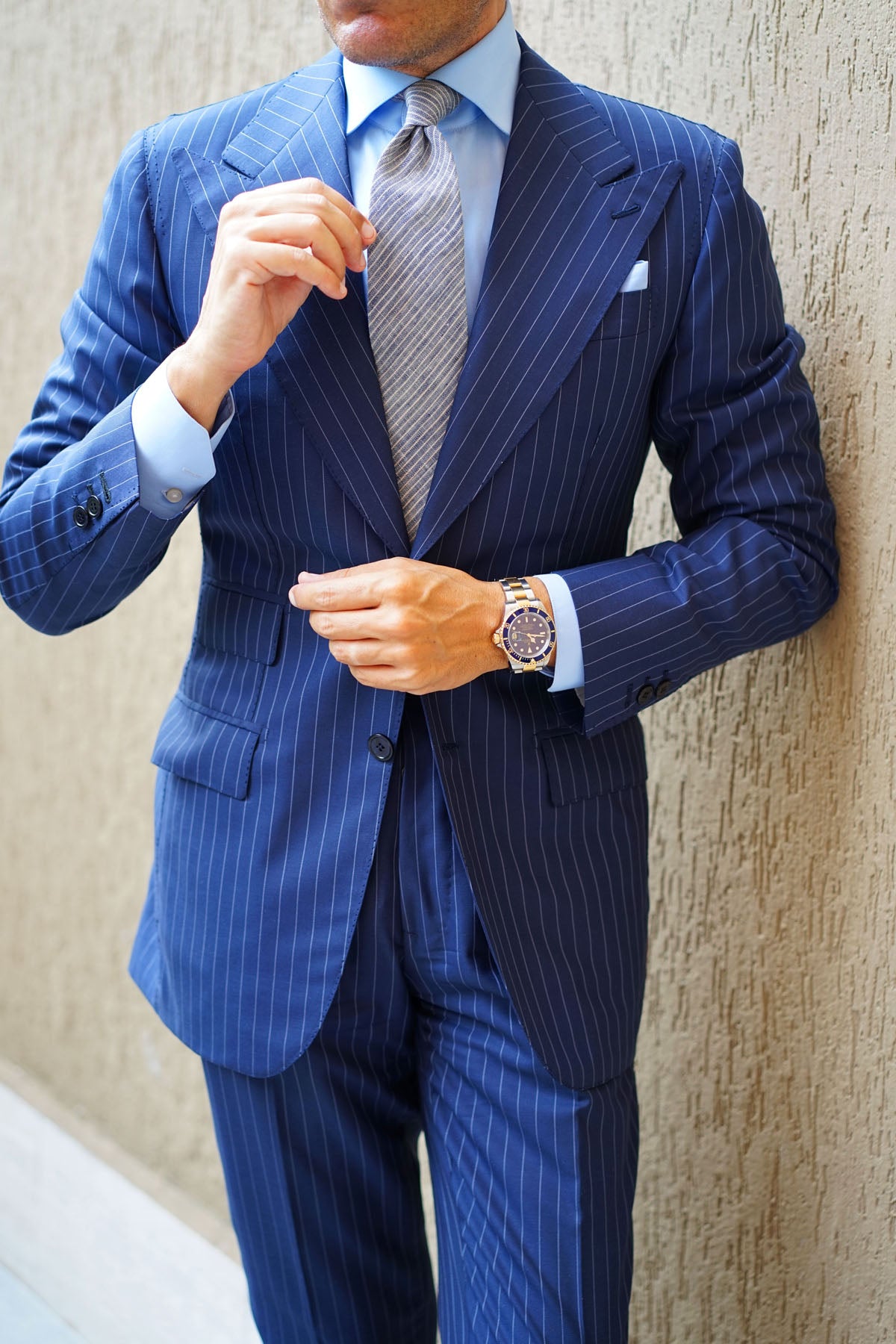 Blue Dry Cold Linen Pinstripe Tie