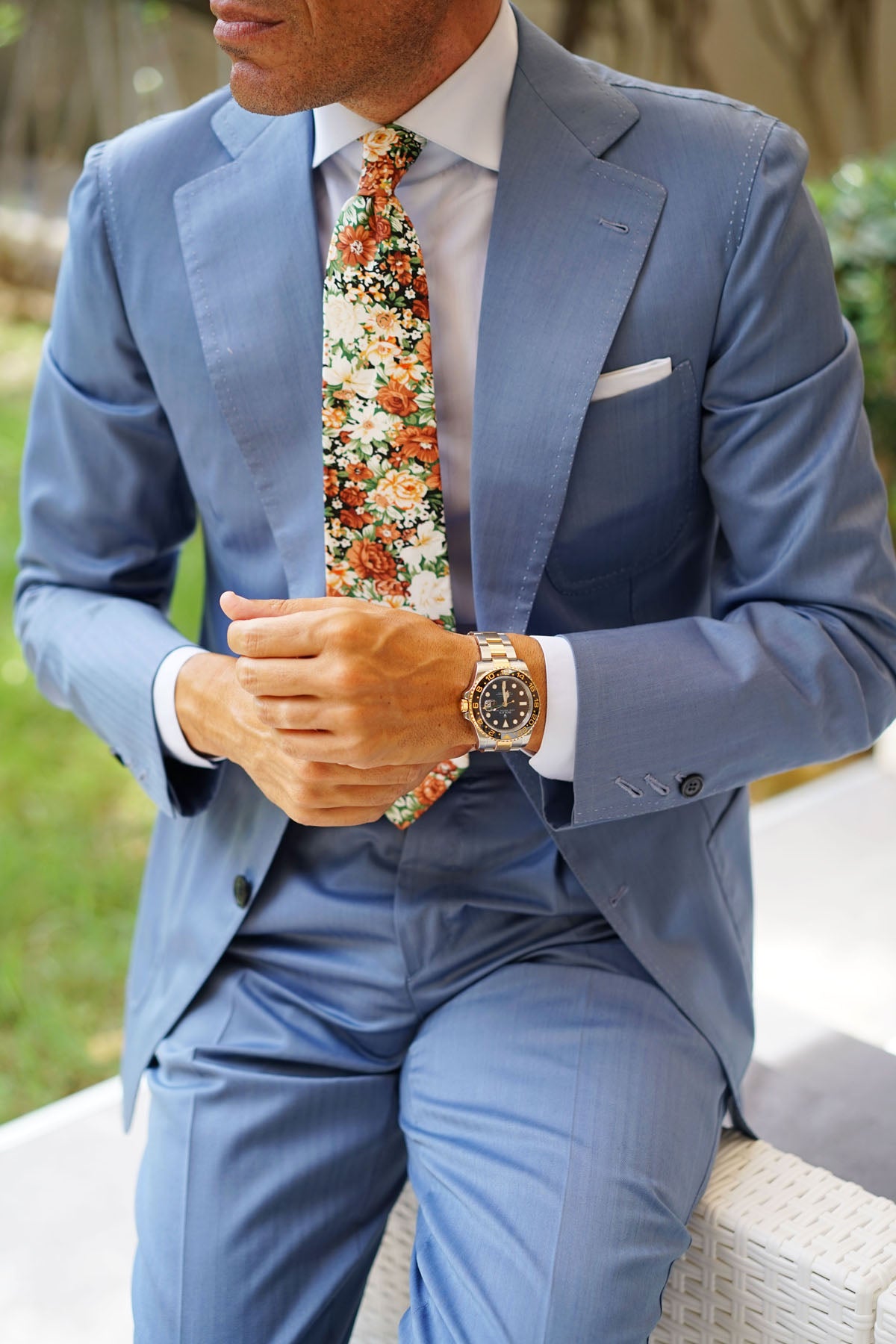 San Pietro Orange Floral Tie