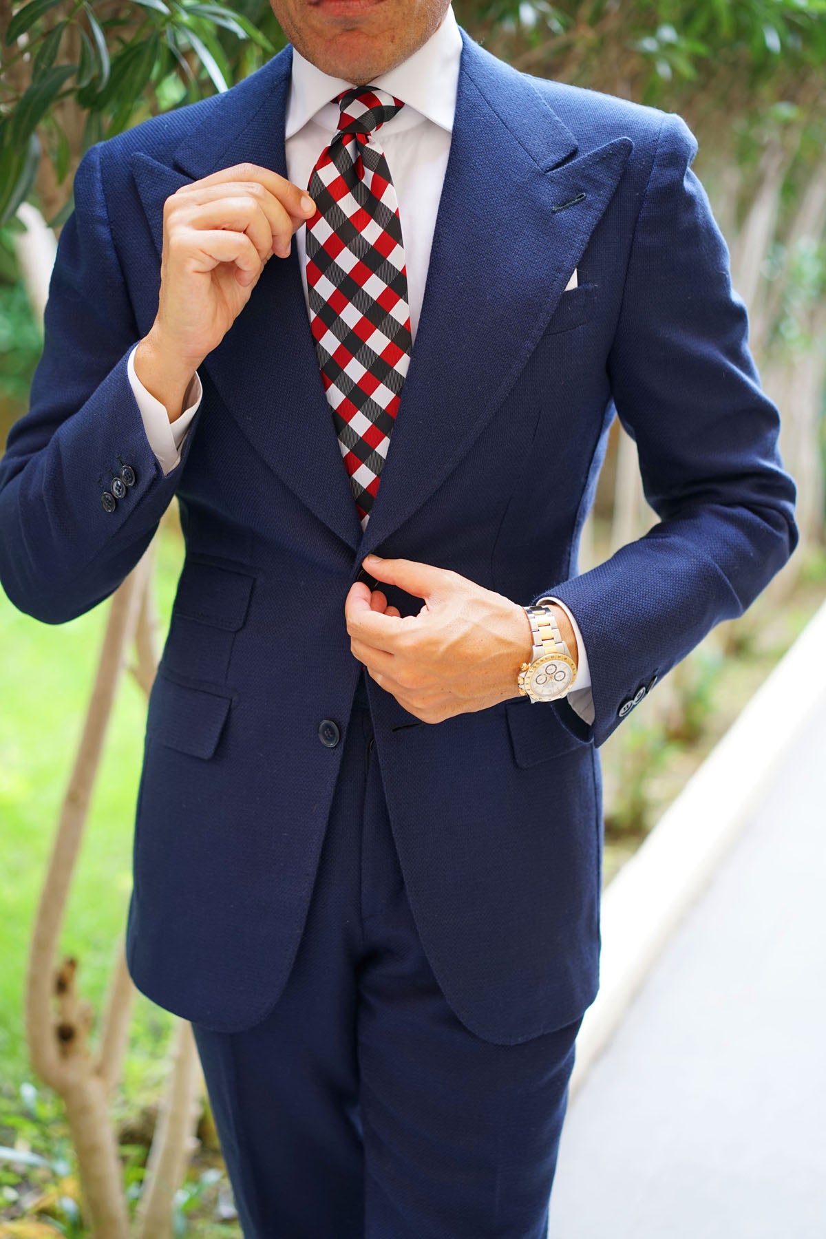 White Black Maroon Checkered Tie