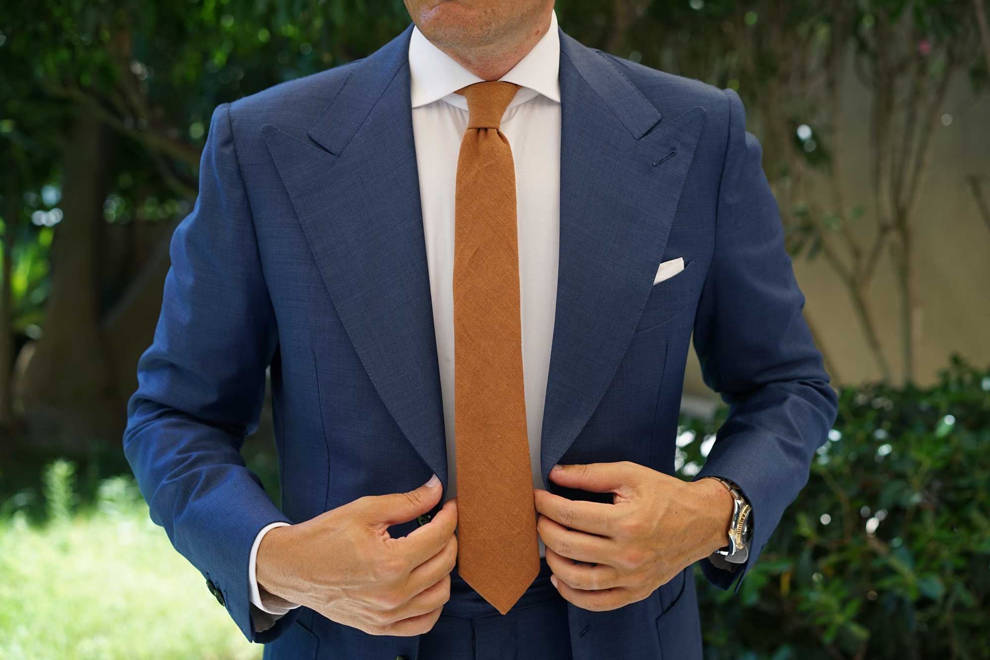 Dark Mustard Brown Linen Skinny Tie