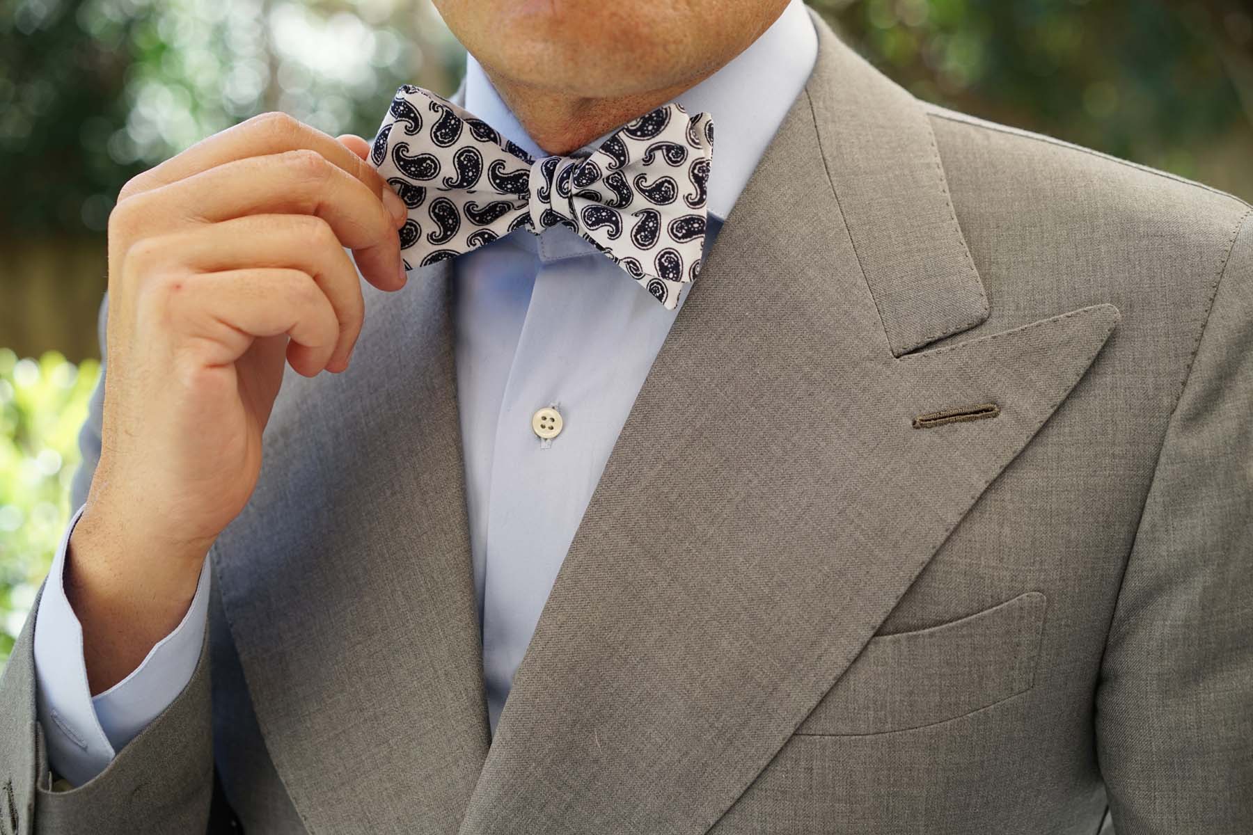 Picasso White on Blue Paisley Self Bow Tie